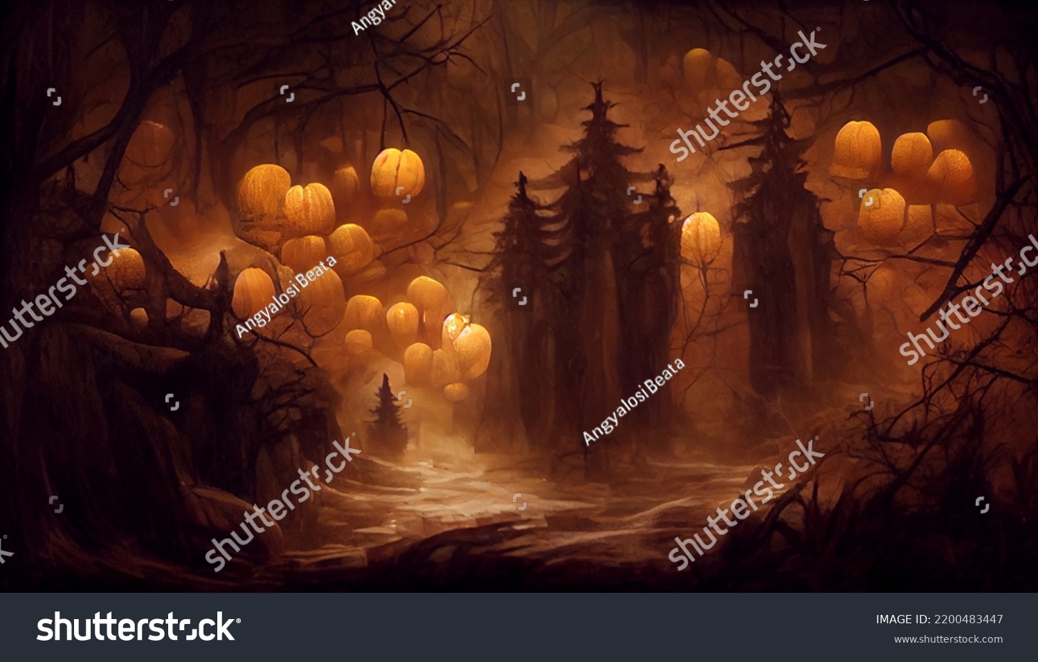 Digital Art Haunted Forest Scary Figures Stock Illustration 2200483447 ...