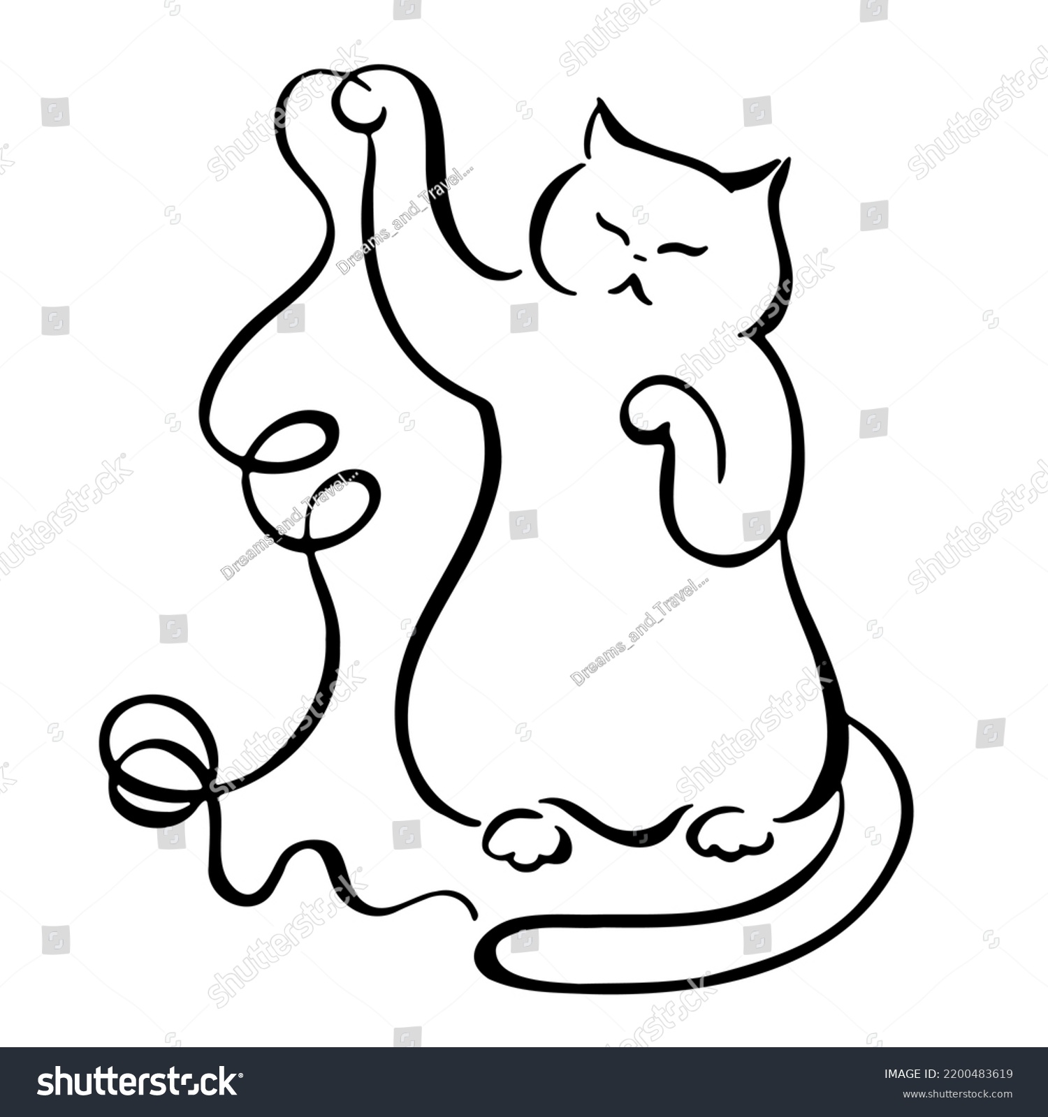 Cat Playing Thread Funny Kitty Black Stock Vector (Royalty Free ...