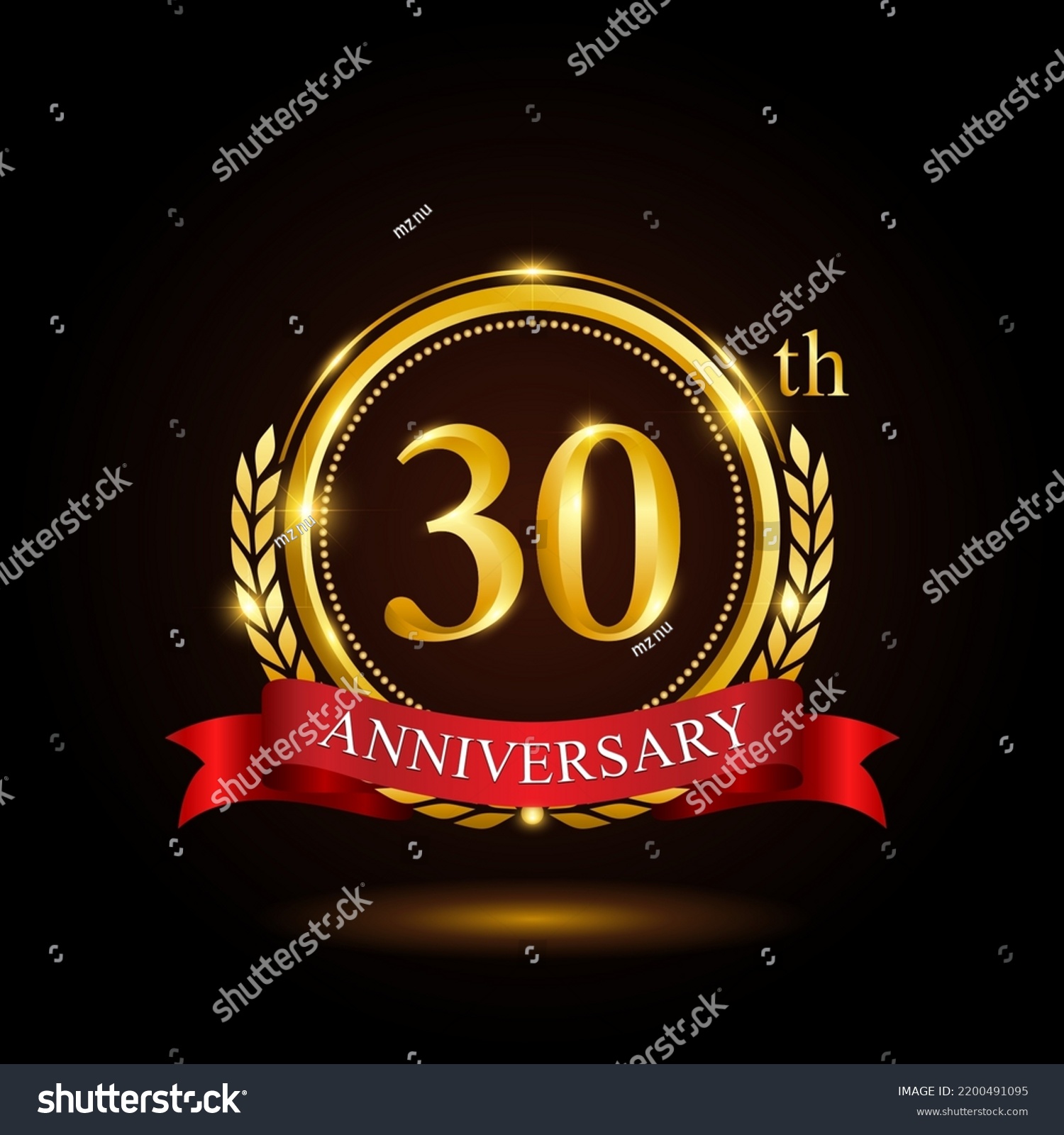 30th Golden Anniversary Template Design Shiny Stock Vector (Royalty ...