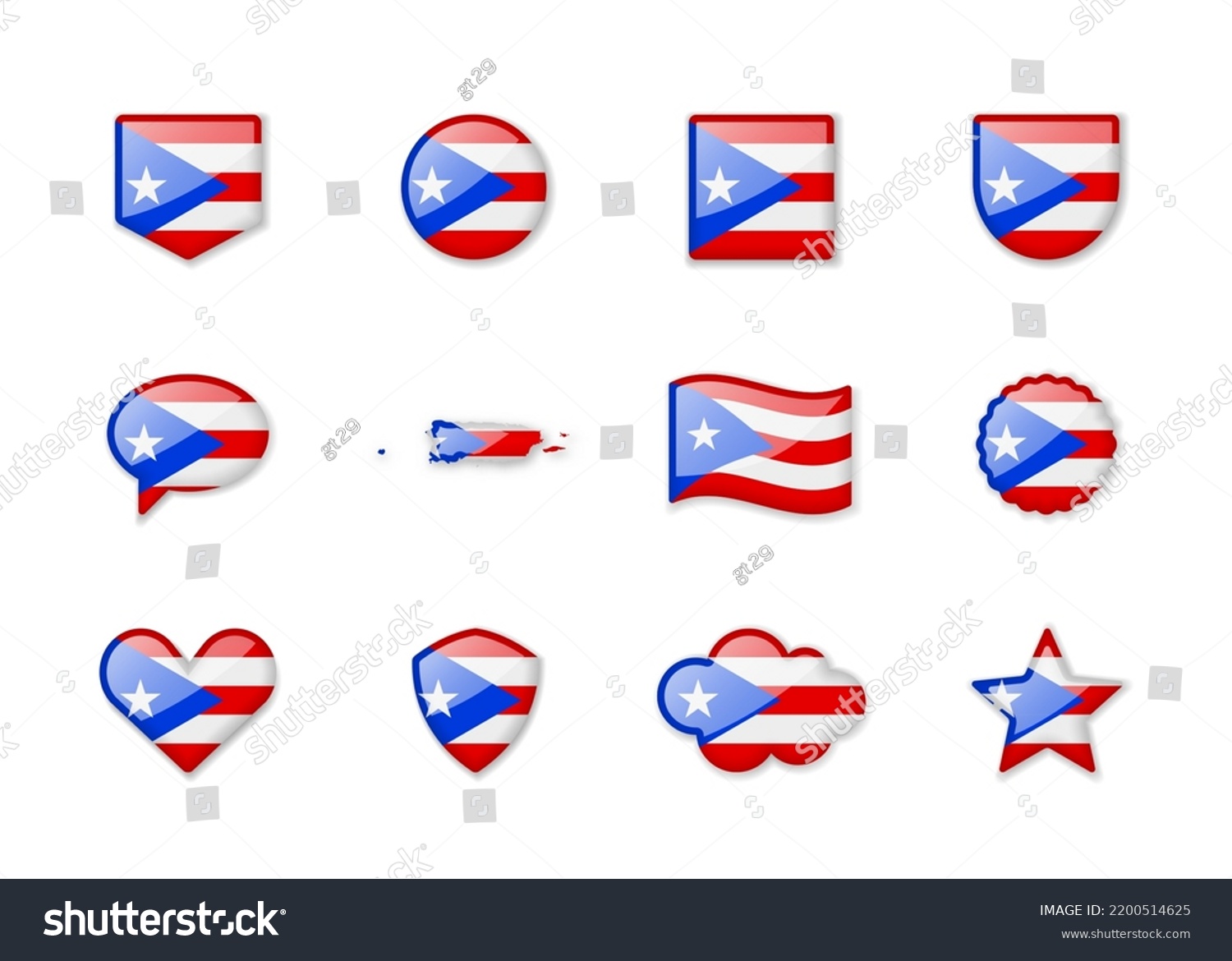 Puerto Rico Set Shiny Flags Different Stock Vector (Royalty Free ...