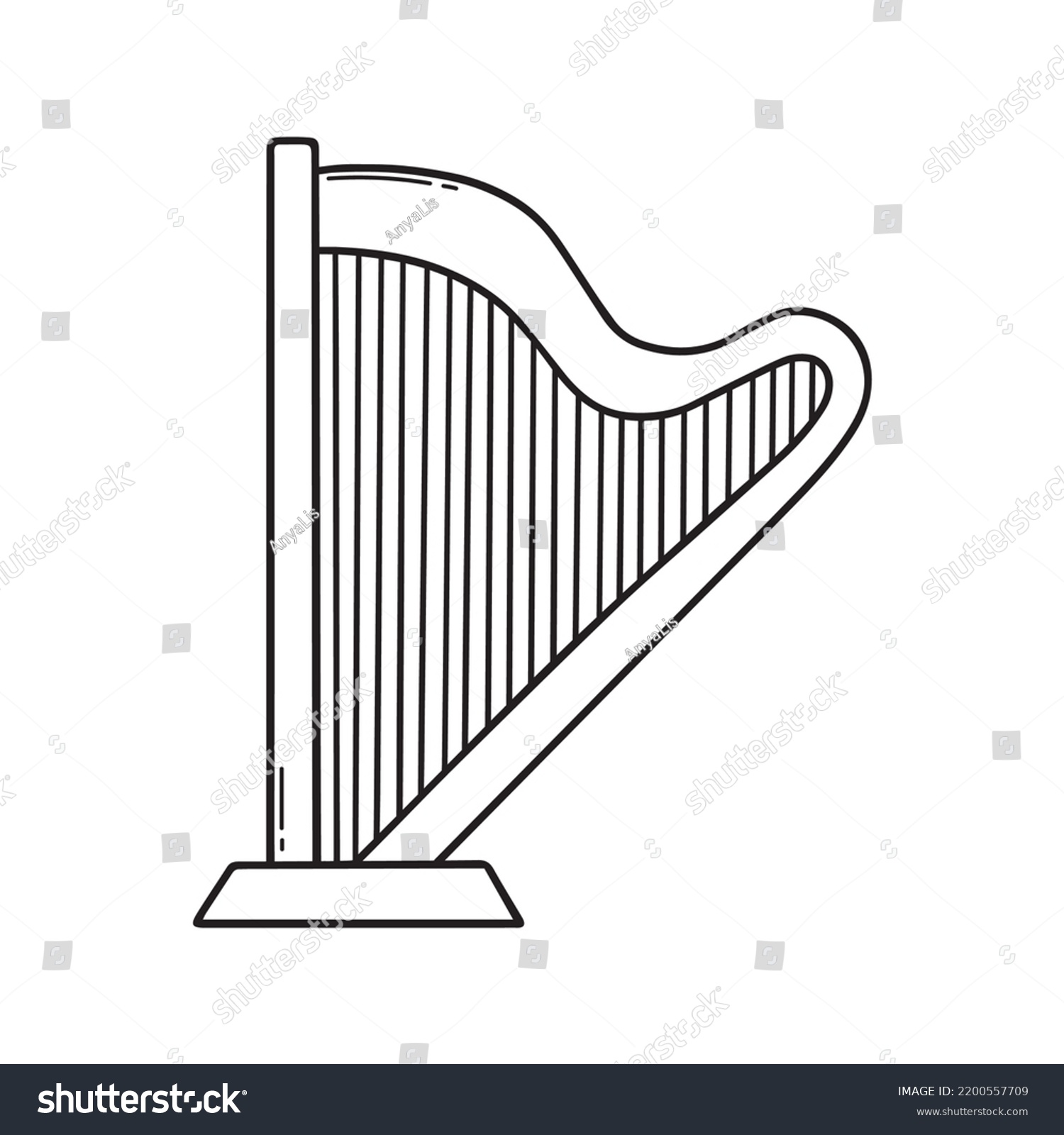 Hand Drawn Harp Doodle Musical Instrument Stock Vector (Royalty Free ...