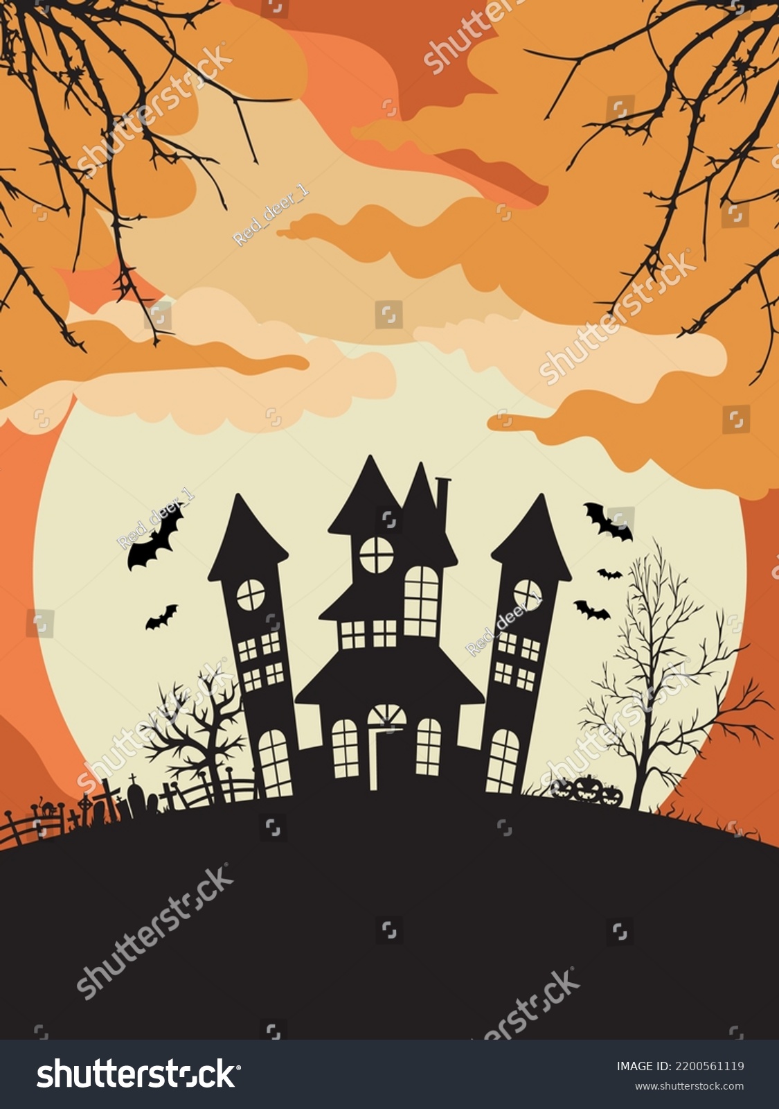 Illustration Halloween Castle Background Moon Tombstones Stock Vector ...