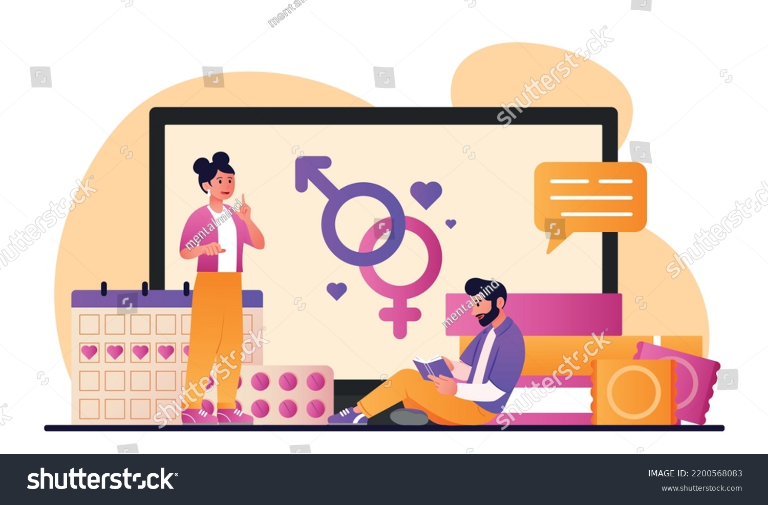 Sexual Education Concept Man Woman Pills Stock Vector Royalty Free