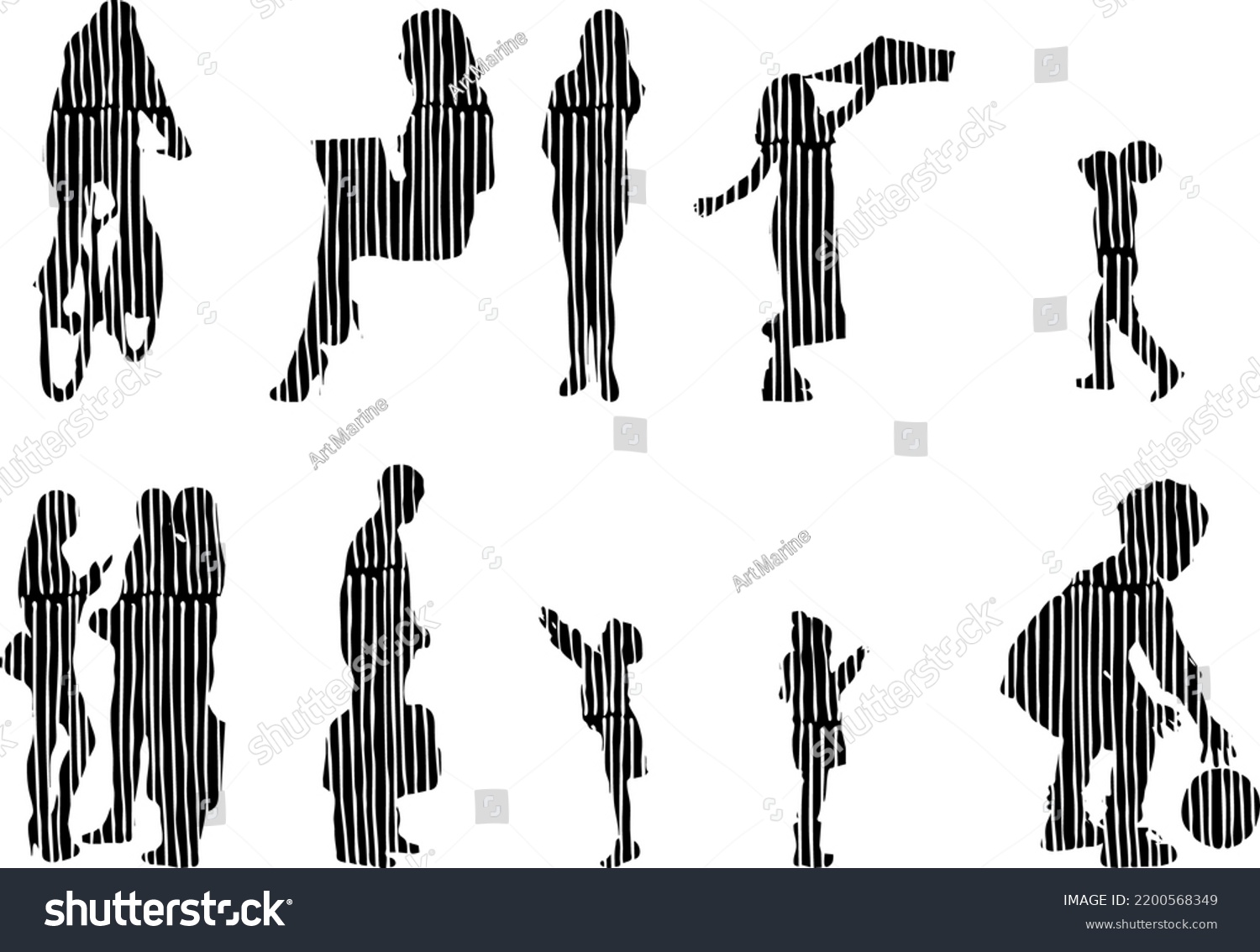 Vector Silhouettes Outline Silhouettes People Contour Stock Vector ...