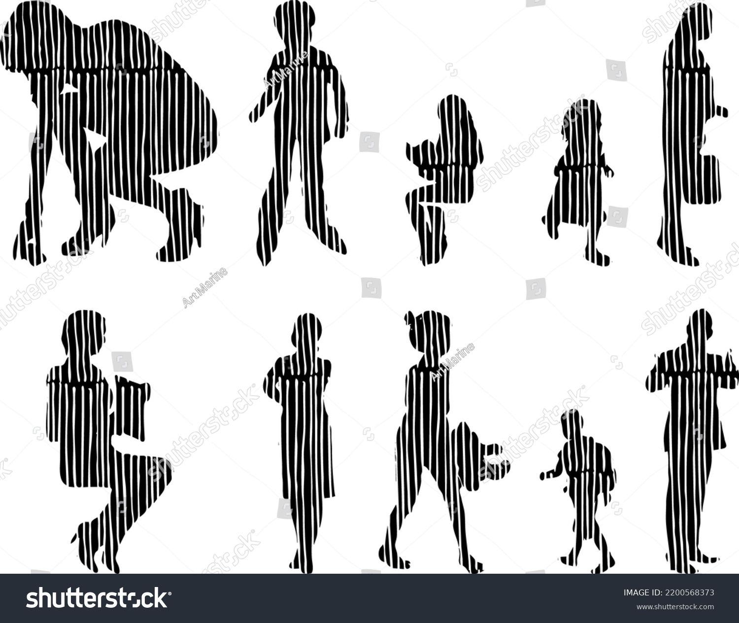 Vector Silhouettes Outline Silhouettes People Contour Stock Vector ...