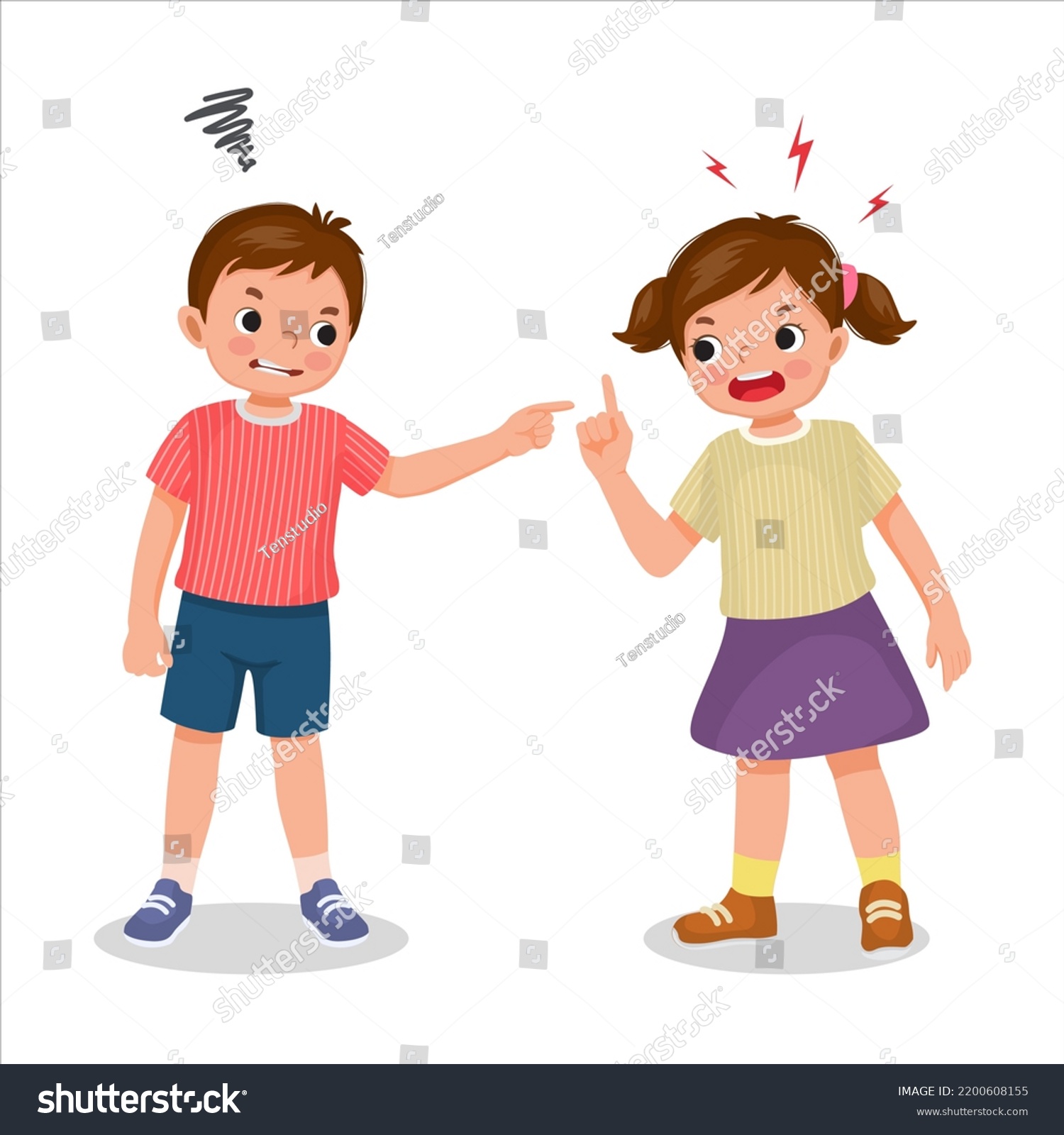 Cute Kids Little Boy Girl Angry Stock Vector (Royalty Free) 2200608155 ...