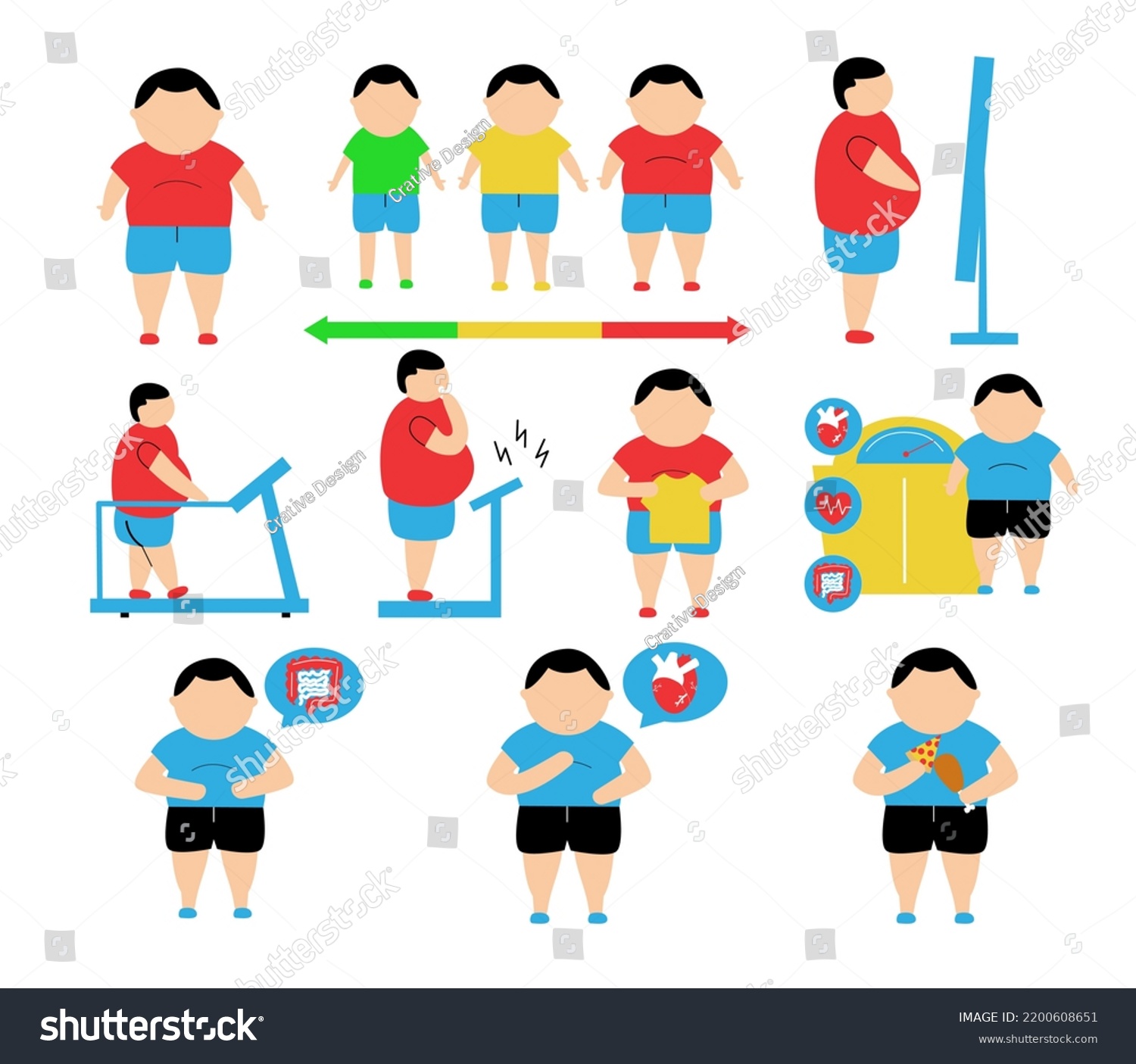 Vector Set Overweight Man Boy Flat Stock Vector (royalty Free 