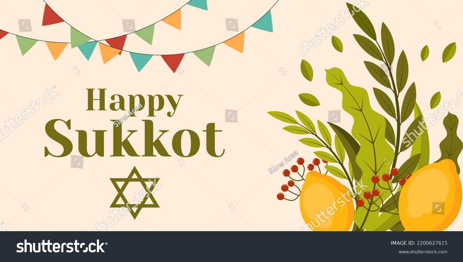 Flat Design Happy Sukkot Banner Illustration Stock Vector (Royalty Free ...