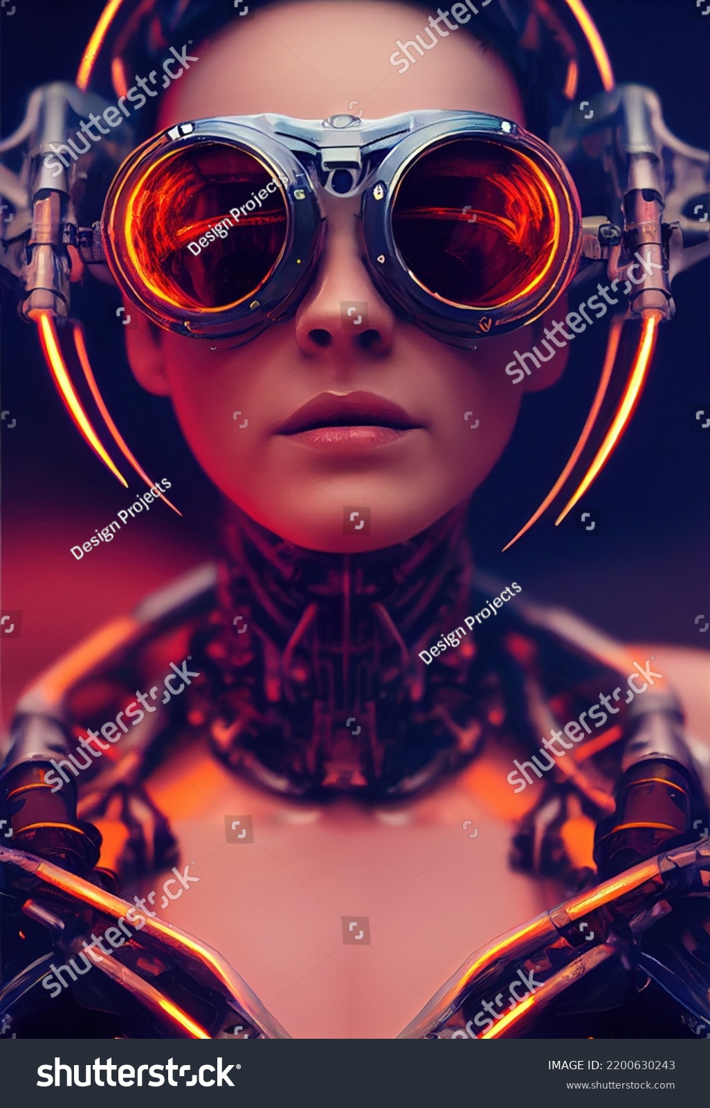 Portrait Fictional Beautiful Cyberpunk Fashionista Wearing Stock Illustration 2200630243 6117