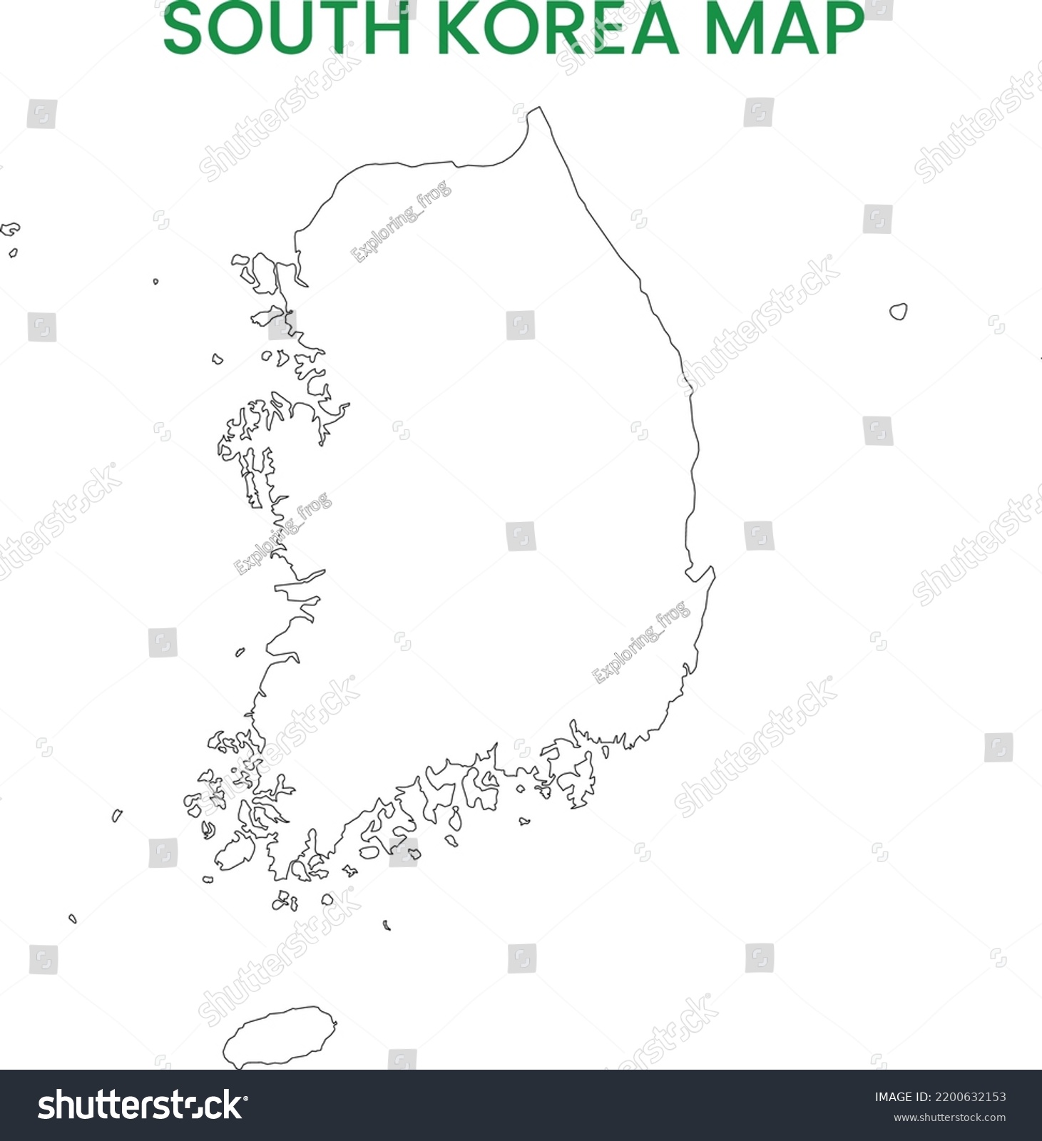 High Detailed Map South Korea Outline Stock Vector (Royalty Free ...