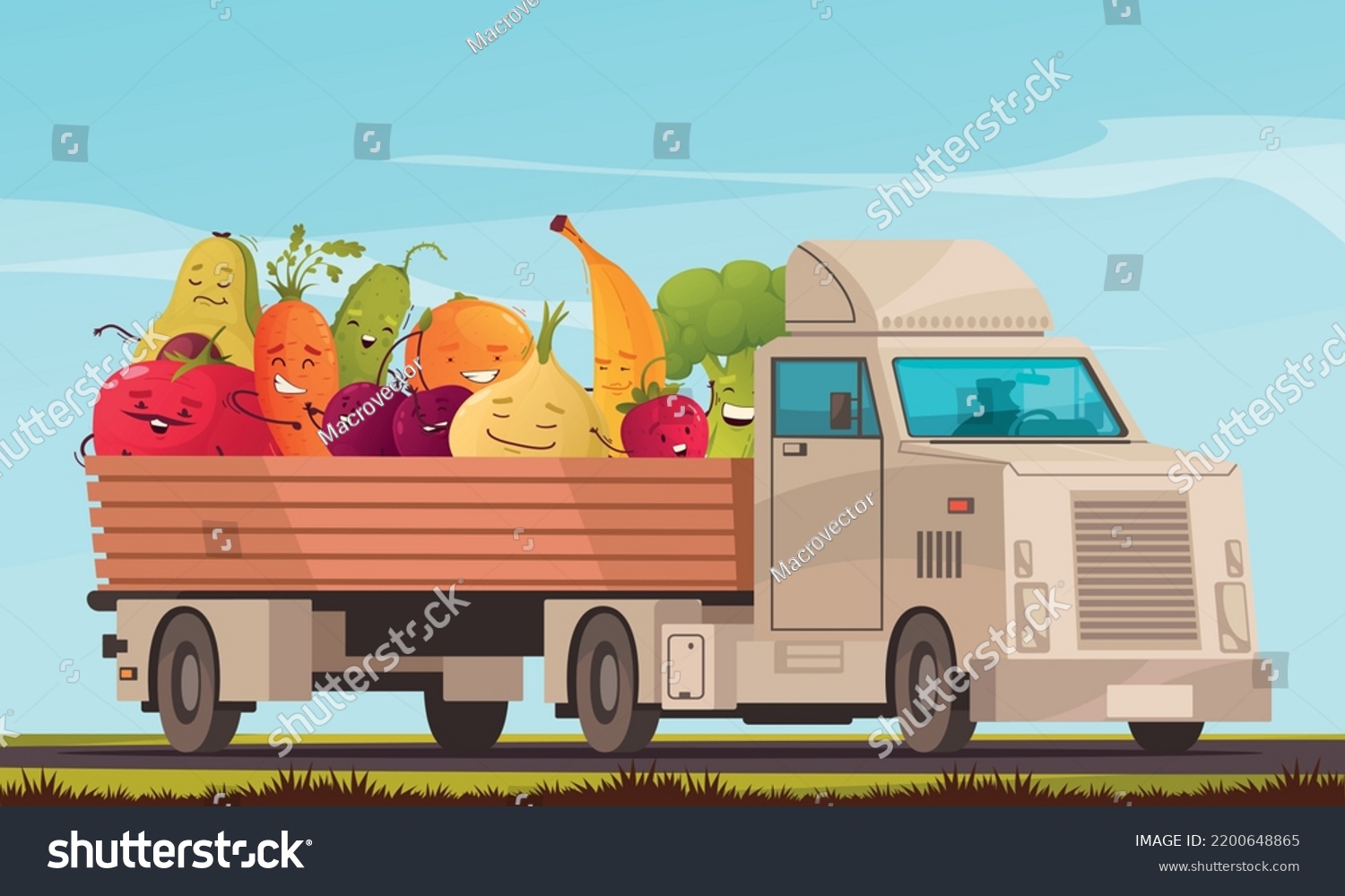 Funny Happy Fruits Vegetables Delivery Truck Stock Vector (Royalty Free ...