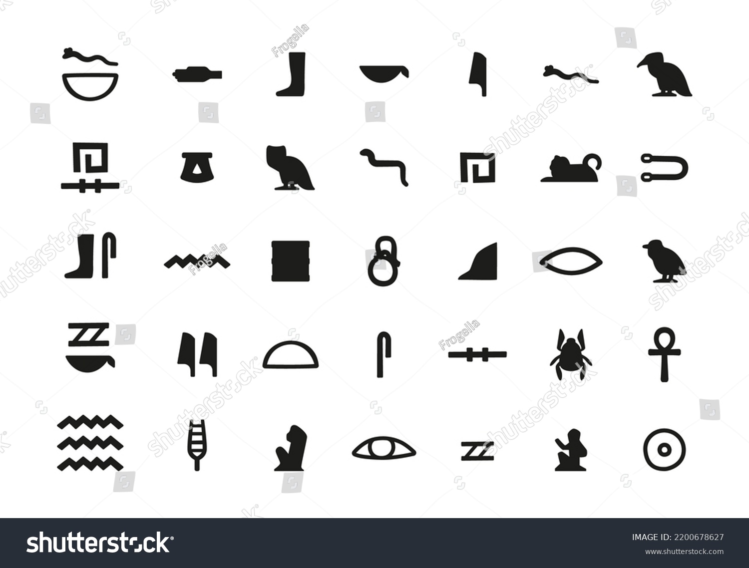 Ancient Hieroglyphic Symbols Egyptian Hieroglyph Signs Stock Vector ...