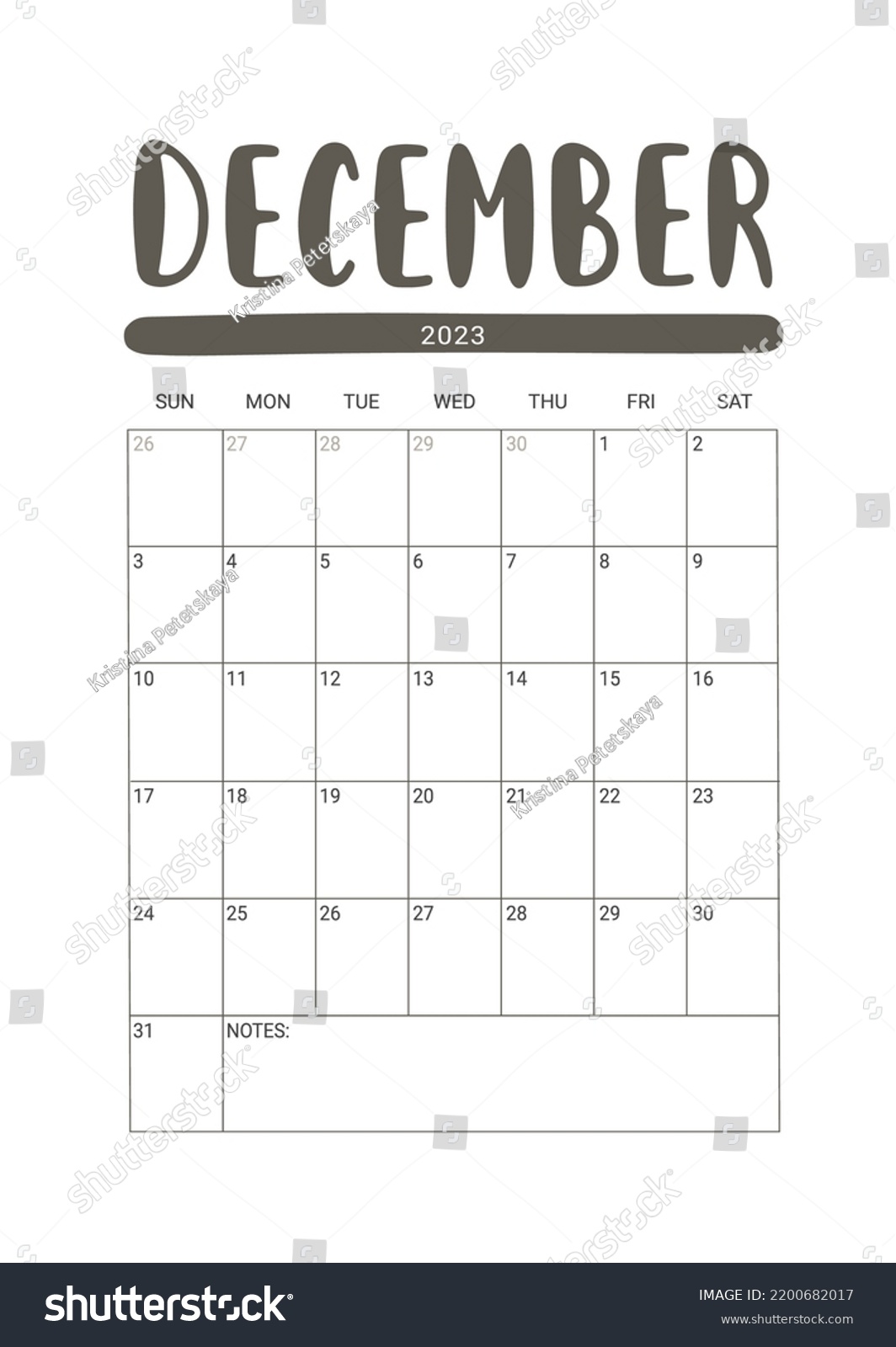 Vector Calendar December 2023 Week Starts Stock Vector (Royalty Free ...