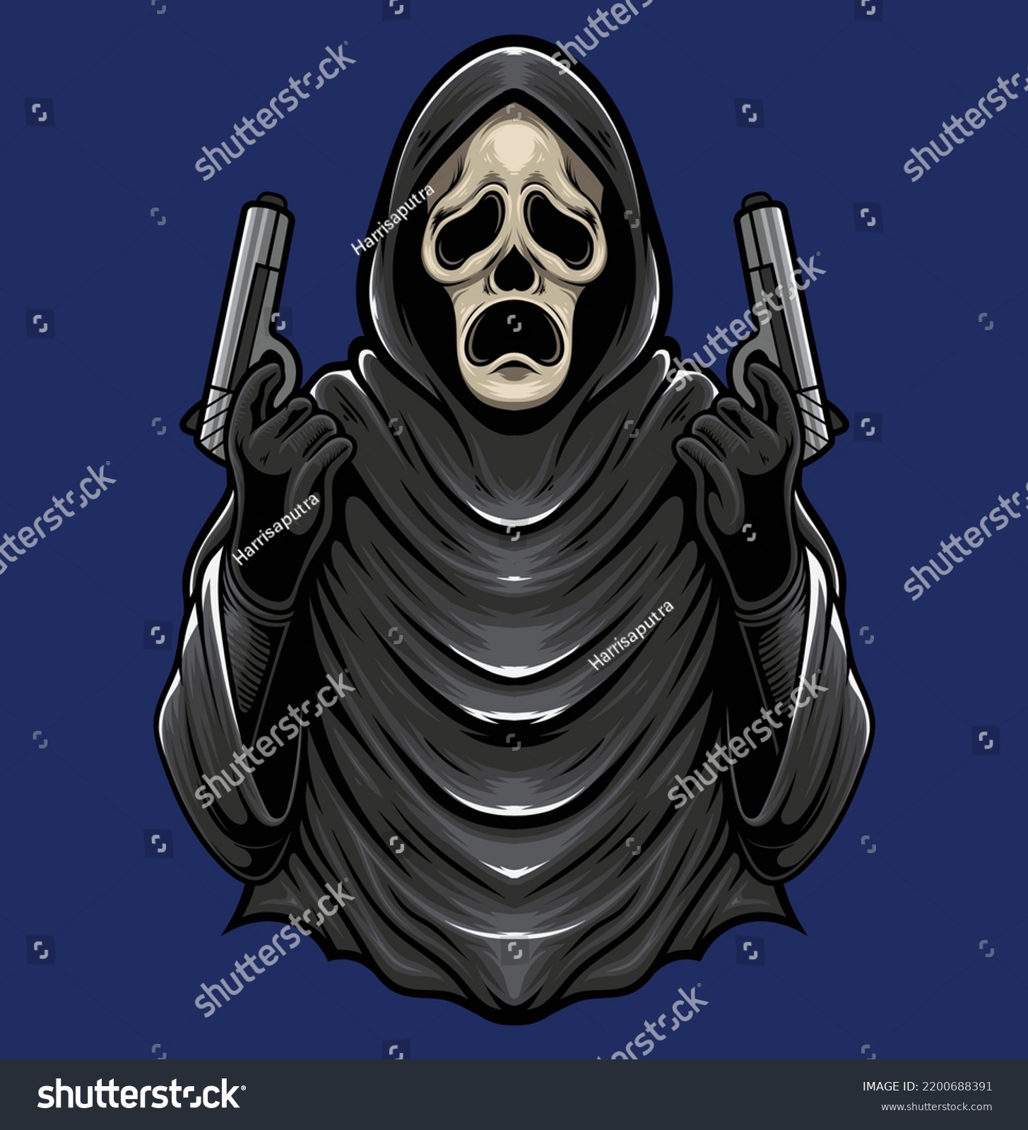 Vector Illustration Grim Reaper Holding Gun Stock Vector (Royalty Free ...