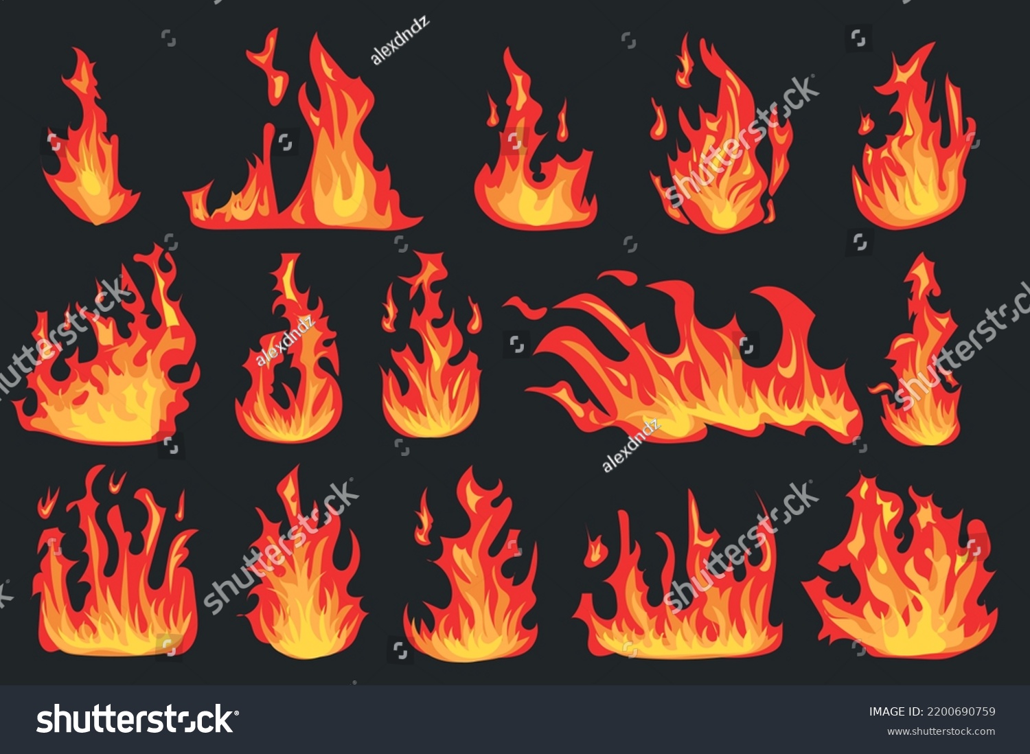 Hot Flaming Fires Different Shapes Set Stock Illustration 2200690759 ...