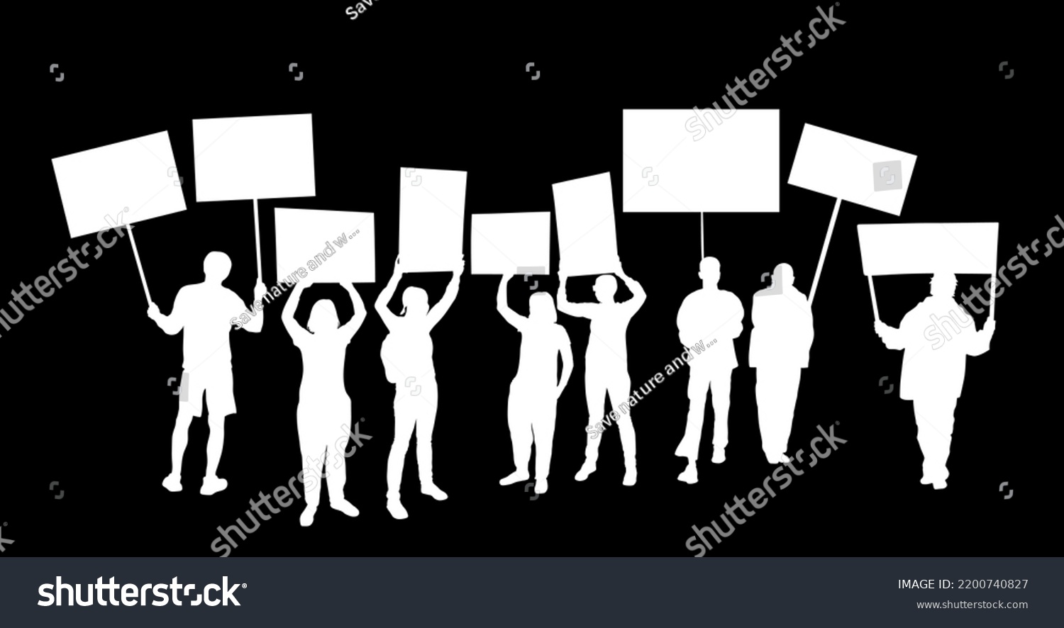 Group People Protesters Vector Silhouette Illustration Stock Vector ...