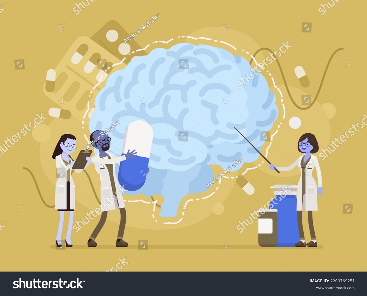 Brain Study Practicing Neurologists Pharmacy Clinicians Stock Vector