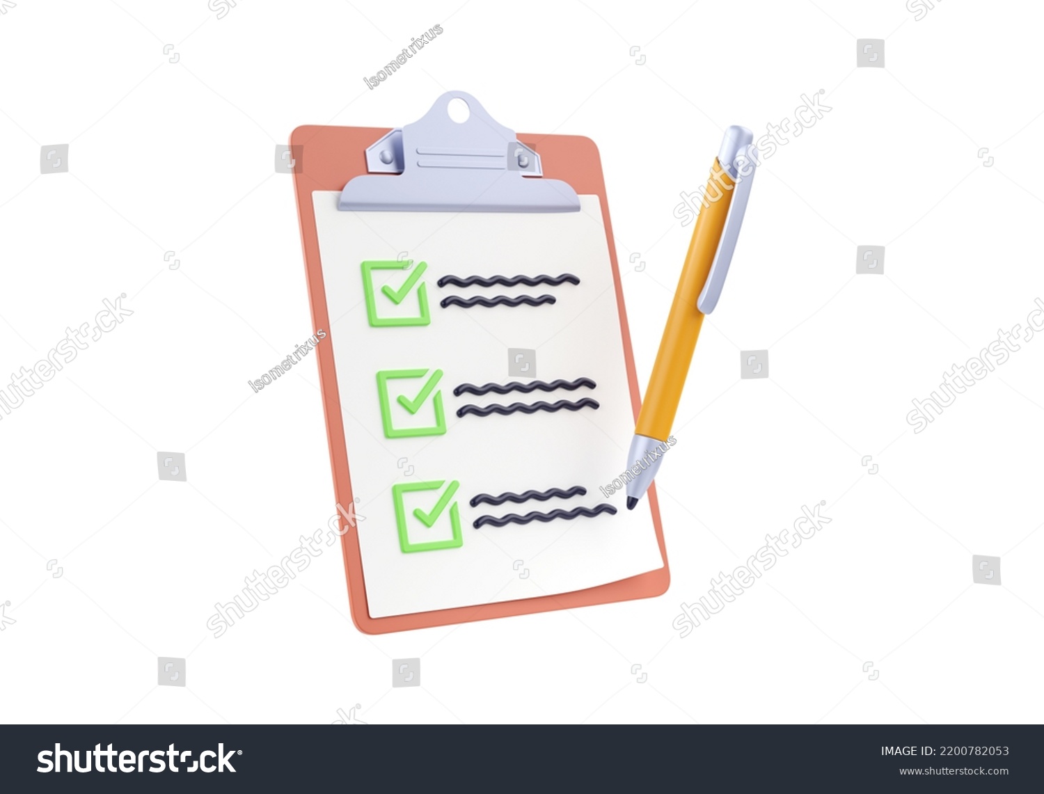 Checklist 3d Render Paper List Questionnaire Stock Illustration 