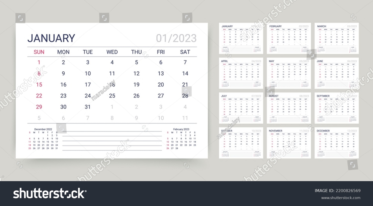 2023 Calendar Calender Template Desk Planner Stock Vector (Royalty Free ...