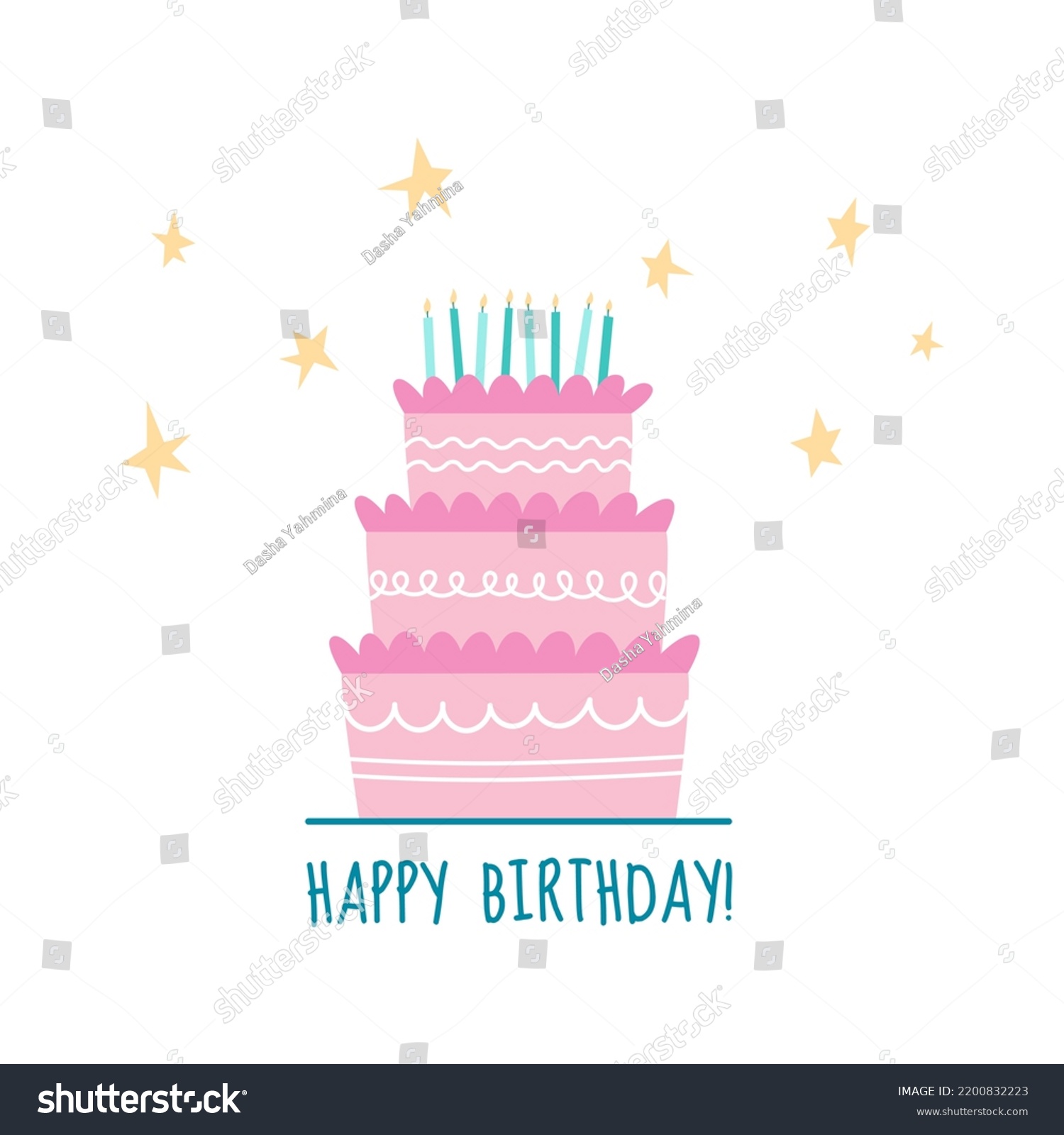 Cute Happy Birthday Card Pink Cake Stock Vector (Royalty Free ...