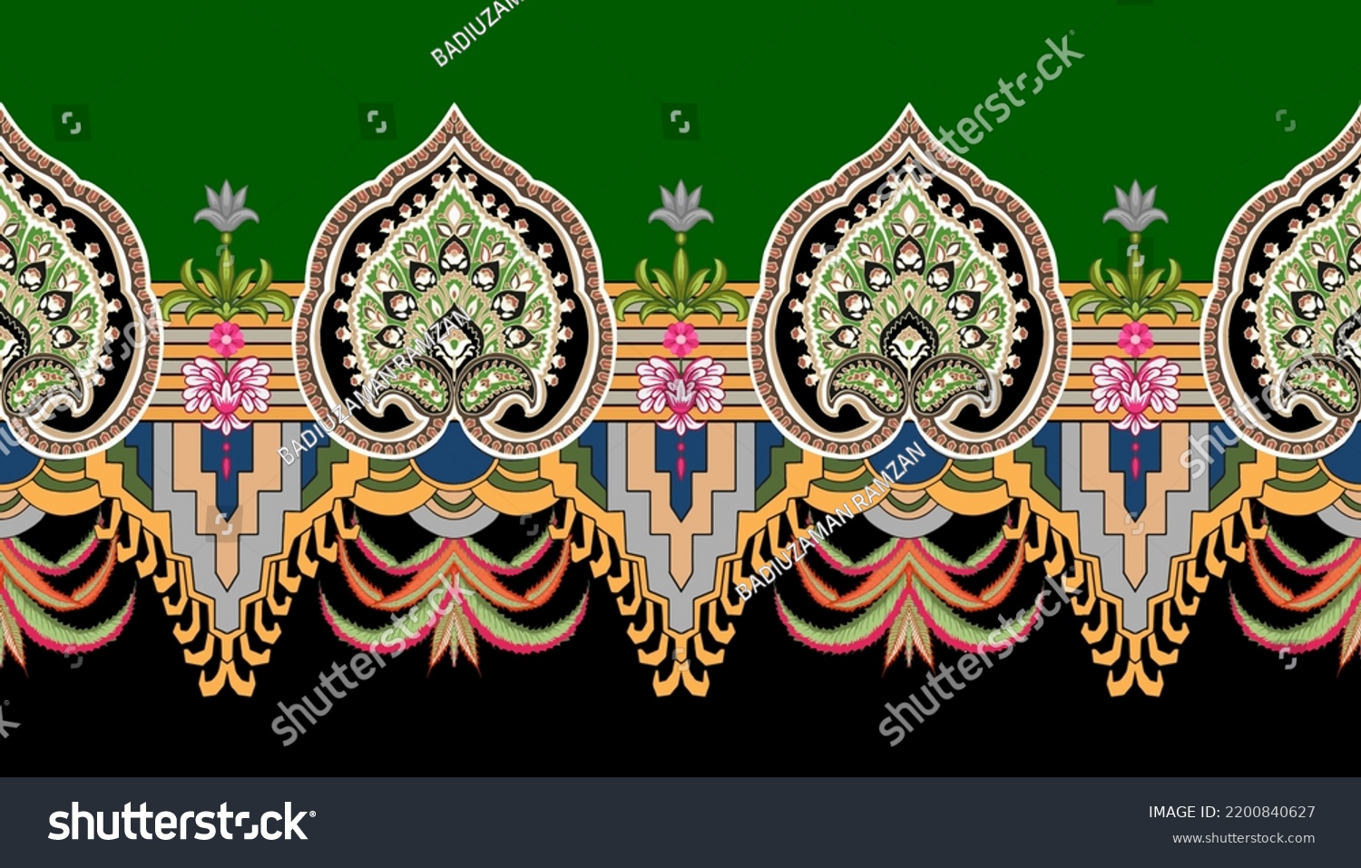 Mughal Border Multi Coloured Boxes Supporting Stock Illustration   Stock Photo Mughal Border With Multi Coloured Boxes And Supporting Borders For Textile Suits And Sarees 2200840627 