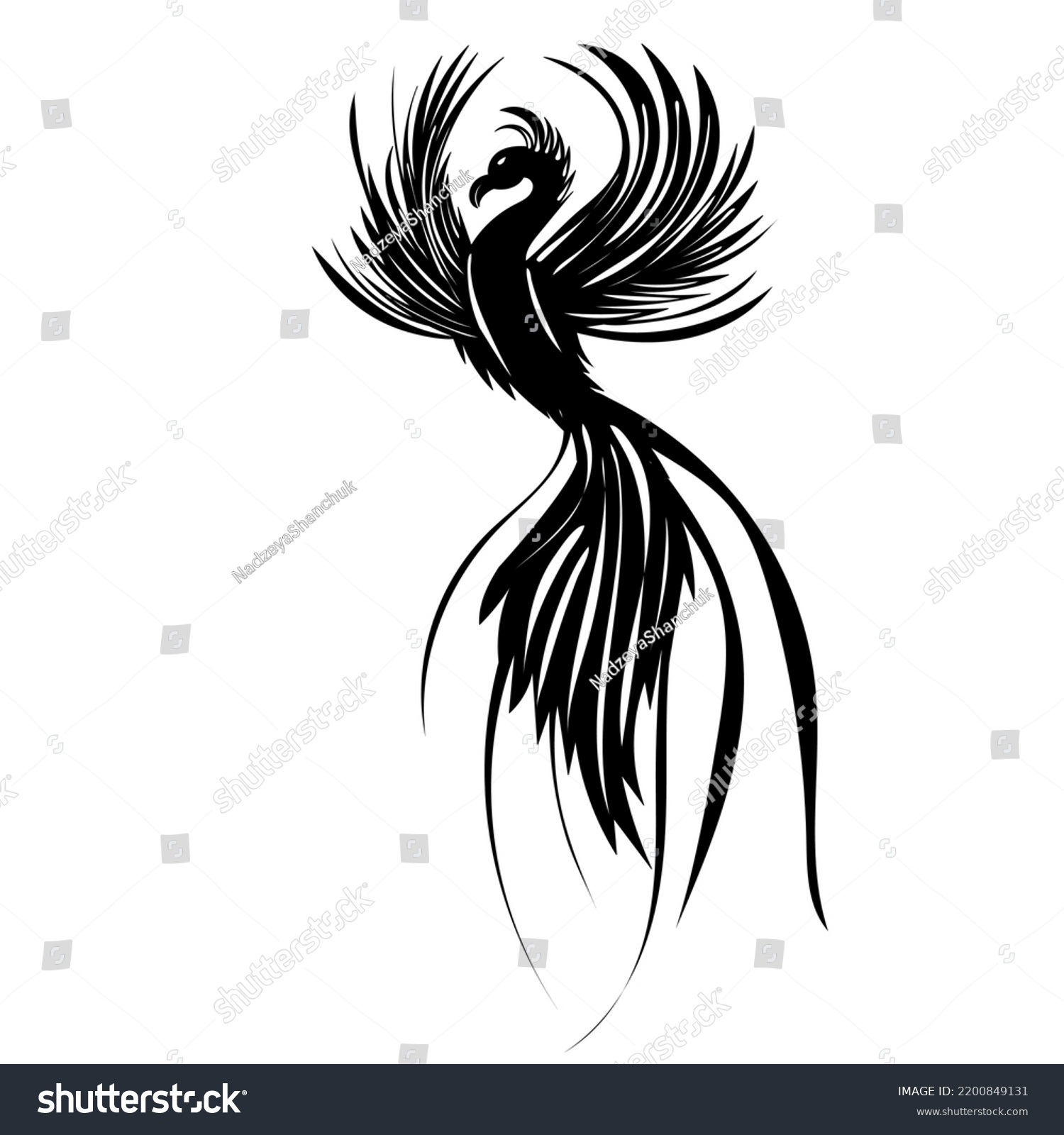 Black Silhouette Phoenix Bird Isolated Vector Stock Vector (Royalty ...