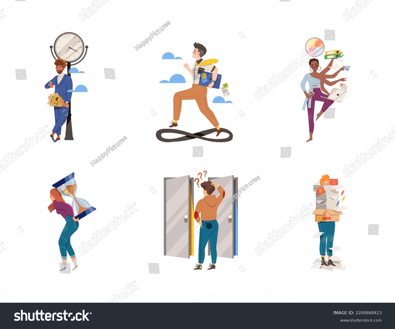 Time Management People Characters Multitasking Organizing Stock Vector ...