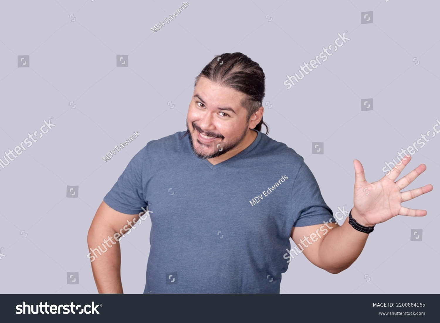 Overly Enthusiastic Eccentric Man Waves Hi Stock Photo 2200884165 ...