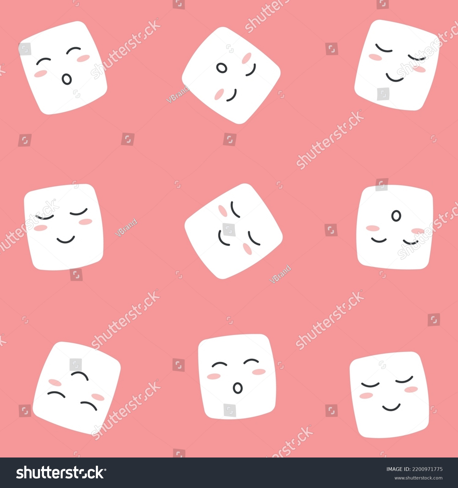 Marshmallow Cute Face Character Seamless Pattern Stock Vector Royalty