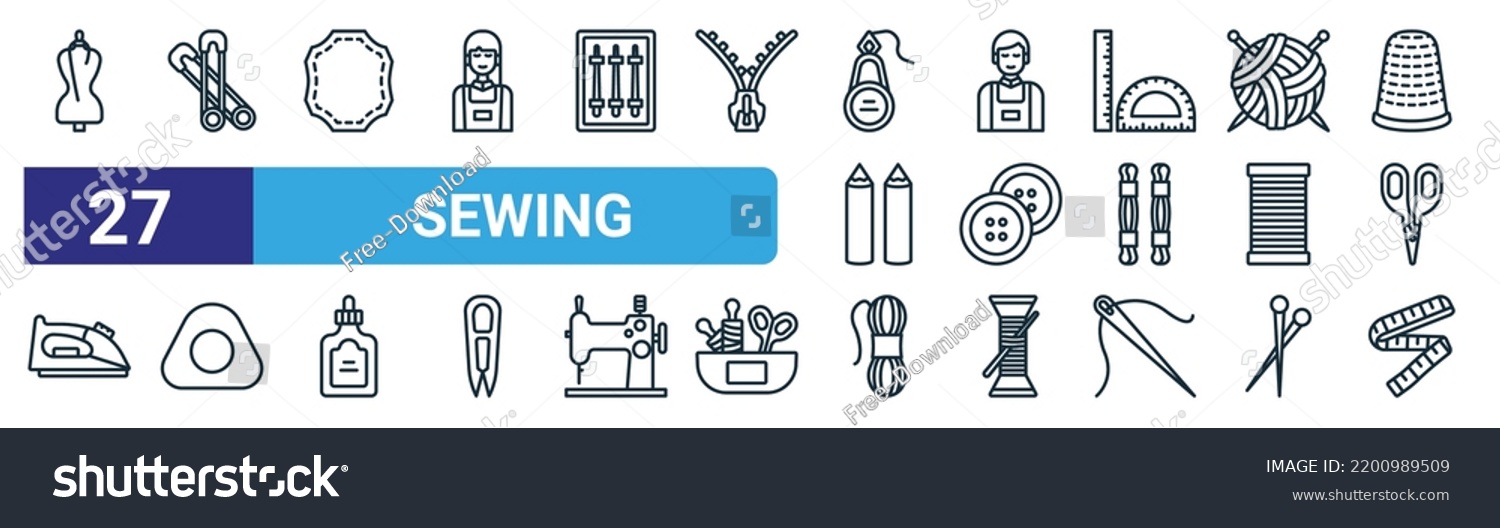 Set Outline Web Sewing Icons Stock Vector Royalty Free Shutterstock