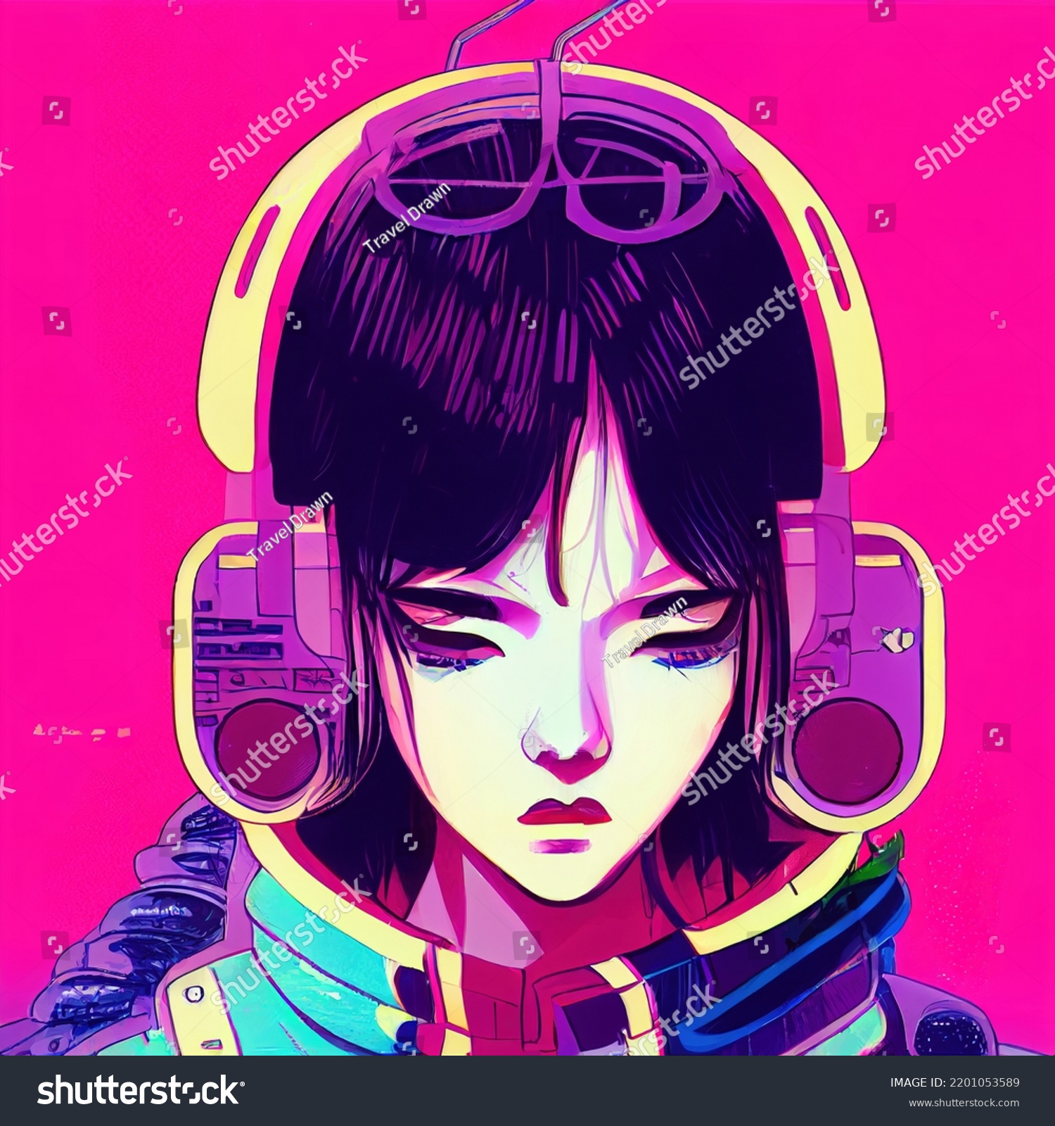 Cyberpunk Girl Glasses Scifi Illustration Stock Illustration 2201053589 ...