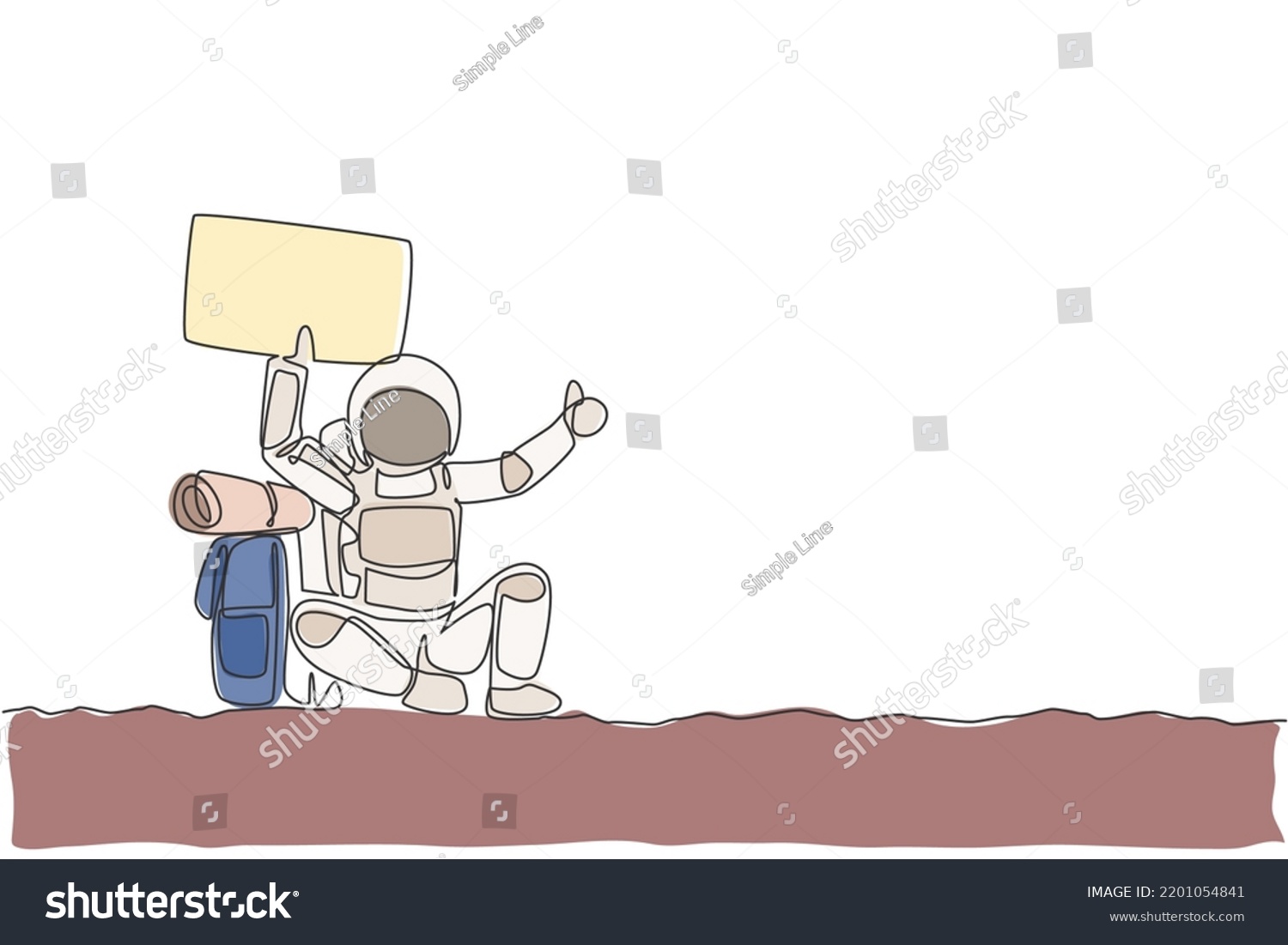 Single Continuous Line Drawing Astronaut Hitchhiker Stock Vector 