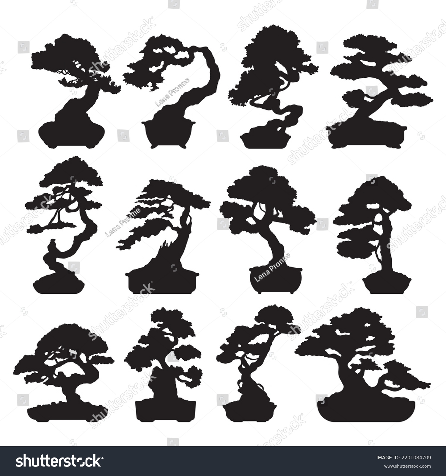 Bonsai Tree Illustration Stencil Template Bundle Stock Vector (Royalty ...