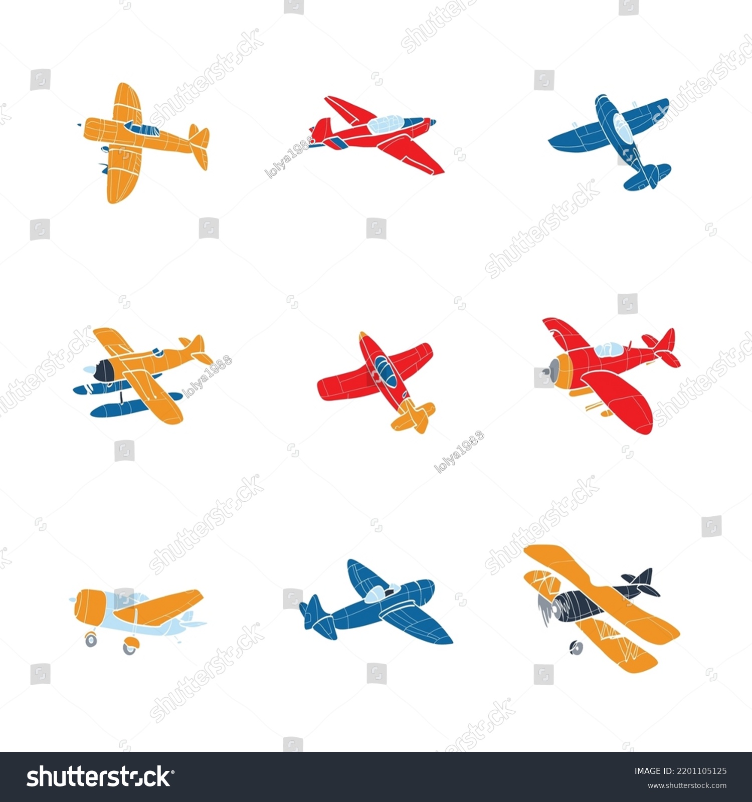 Set Airplanes Handdrawn Contours Aircraft Doodle Stock Vector (Royalty ...