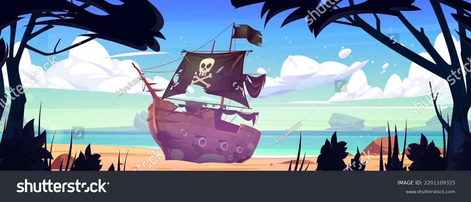 Sea Beach Broken Pirate Ship After Stock Vector (Royalty Free ...