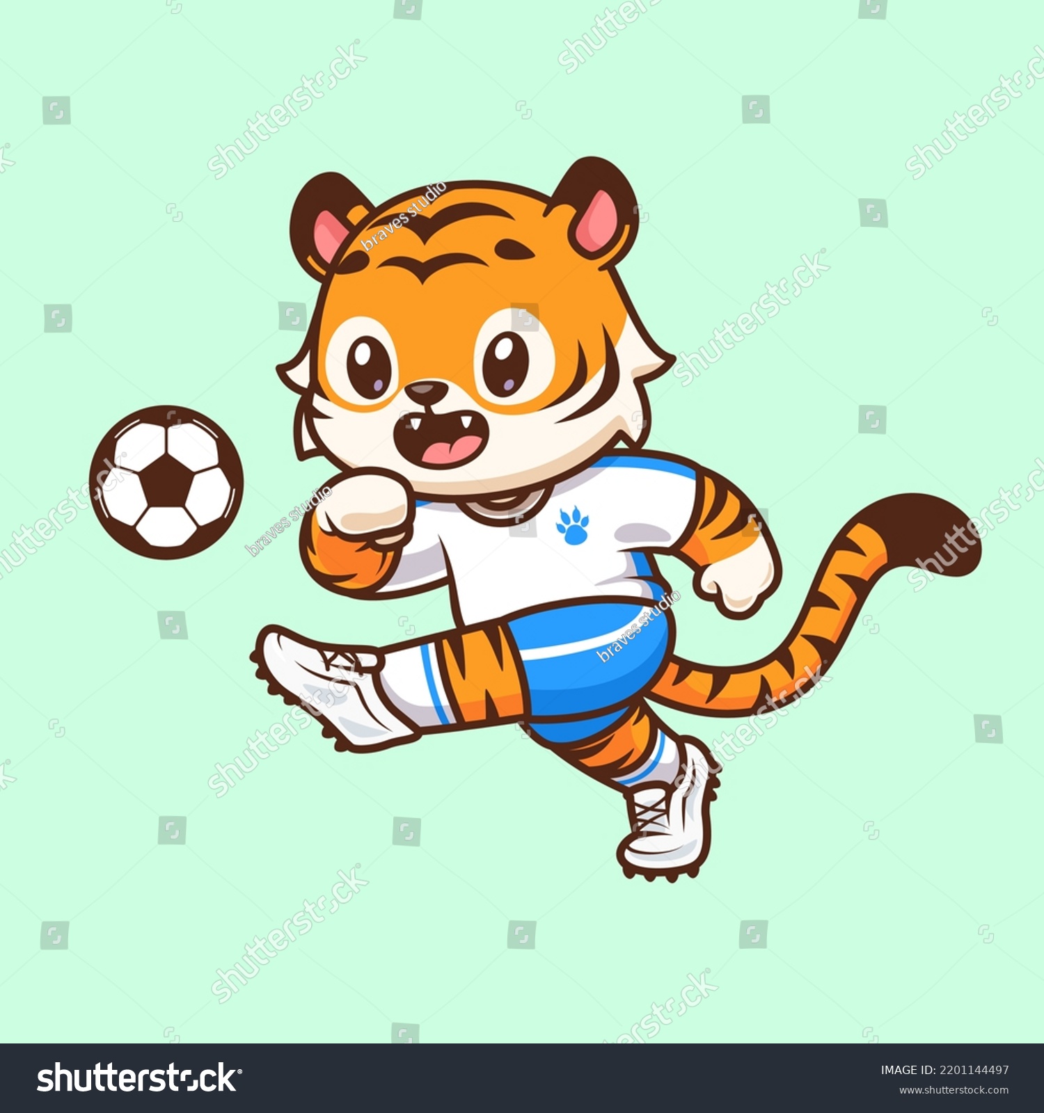 Cute Tiger Playing Soccer Ball Cartoon Stock Vector (Royalty Free ...