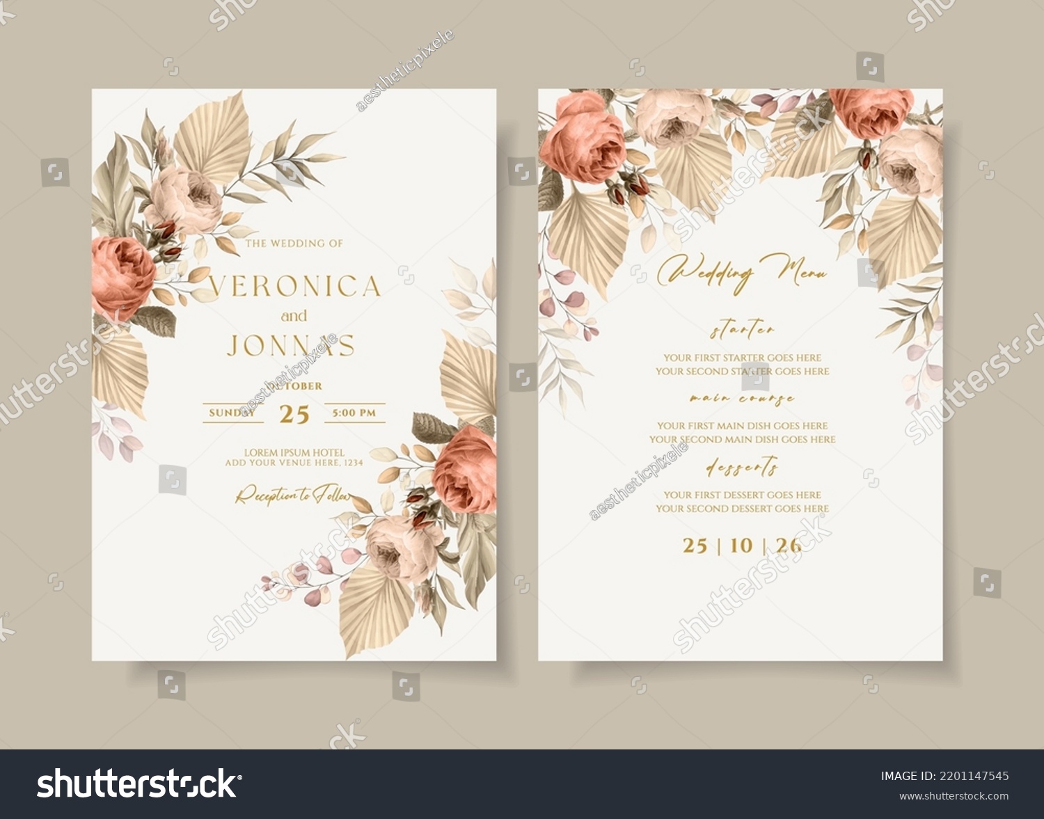 Elegant Wedding Invitation Menu Template Set Stock Vector (Royalty Free ...