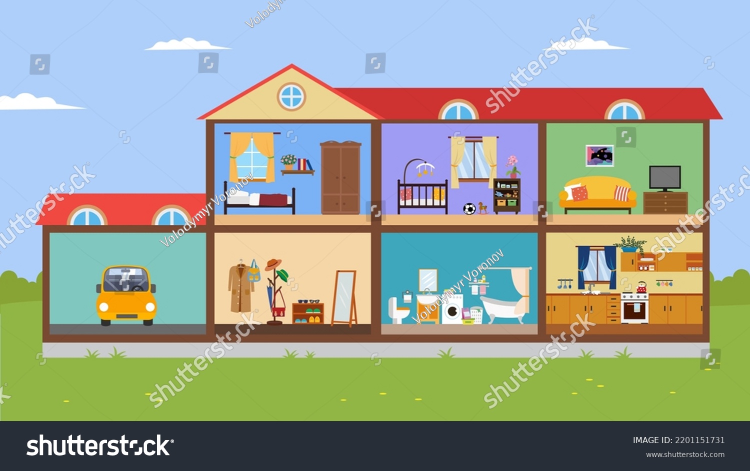 House Sectional View Room Interior Stock Vector (Royalty Free ...