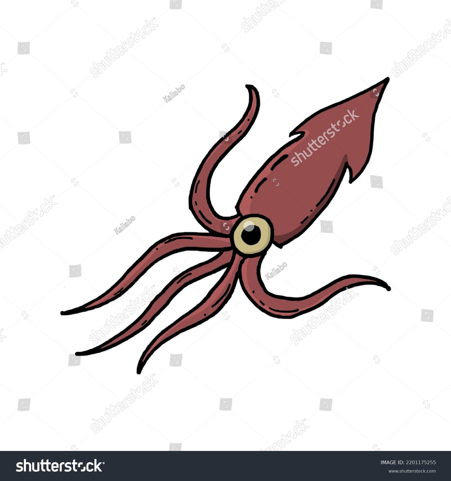 Hand Drawing Giant Squid Monster Color Stock Vector (Royalty Free