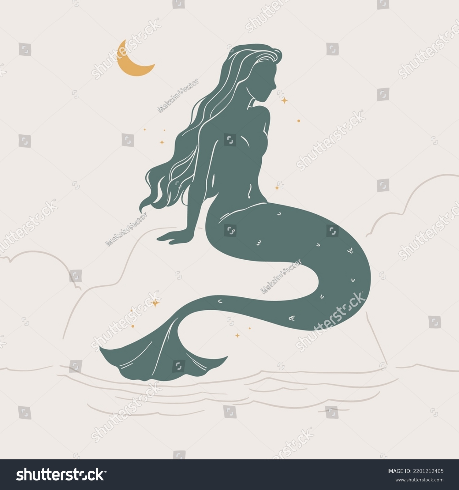 Flat Design Mermaid Silhouette Vector Illustration Stock Vector ...