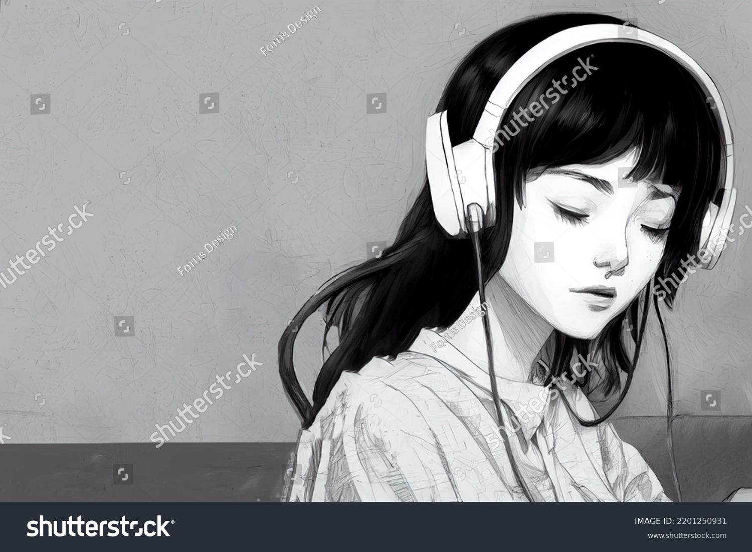 Cute Girl Listening Music Sketch Woman Stock Illustration 2201250931 Shutterstock 0191