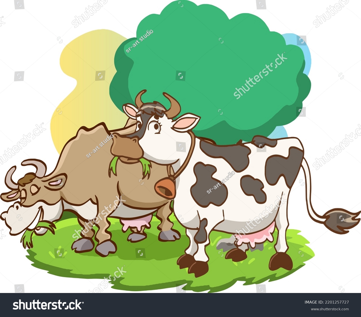 Two Cows Grassland Vector Illustration Stock Vector (Royalty Free ...