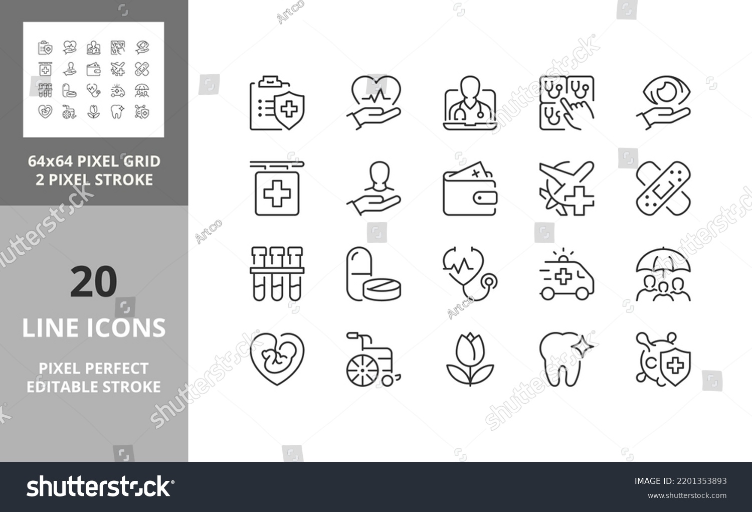 Health Insurance Coverage Thin Line Icon Stock Vector (Royalty Free ...