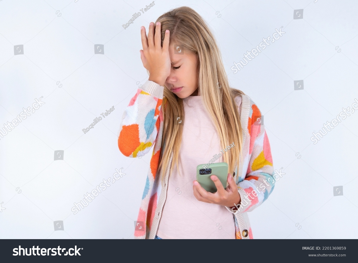 Upset Depressed Little Kid Girl Wearing Stock Photo 2201369859 ...