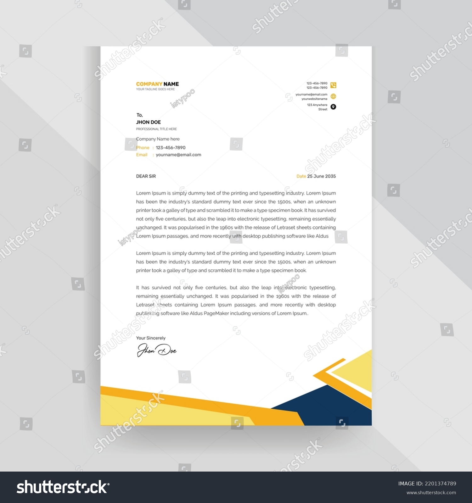 Clean Corporate Letterhead Design Template Yellow Stock Vector (Royalty ...