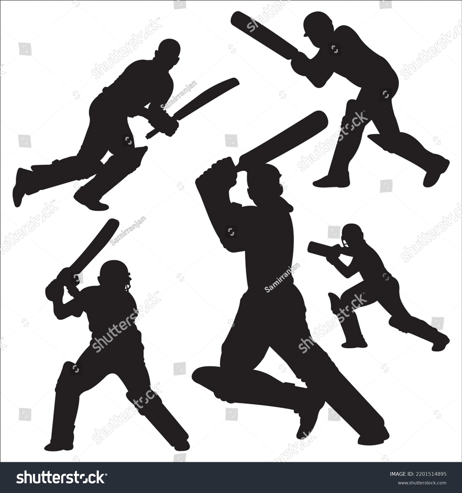 Vector Set Cricket Players Silhouettes Illustration Stock Vector ...