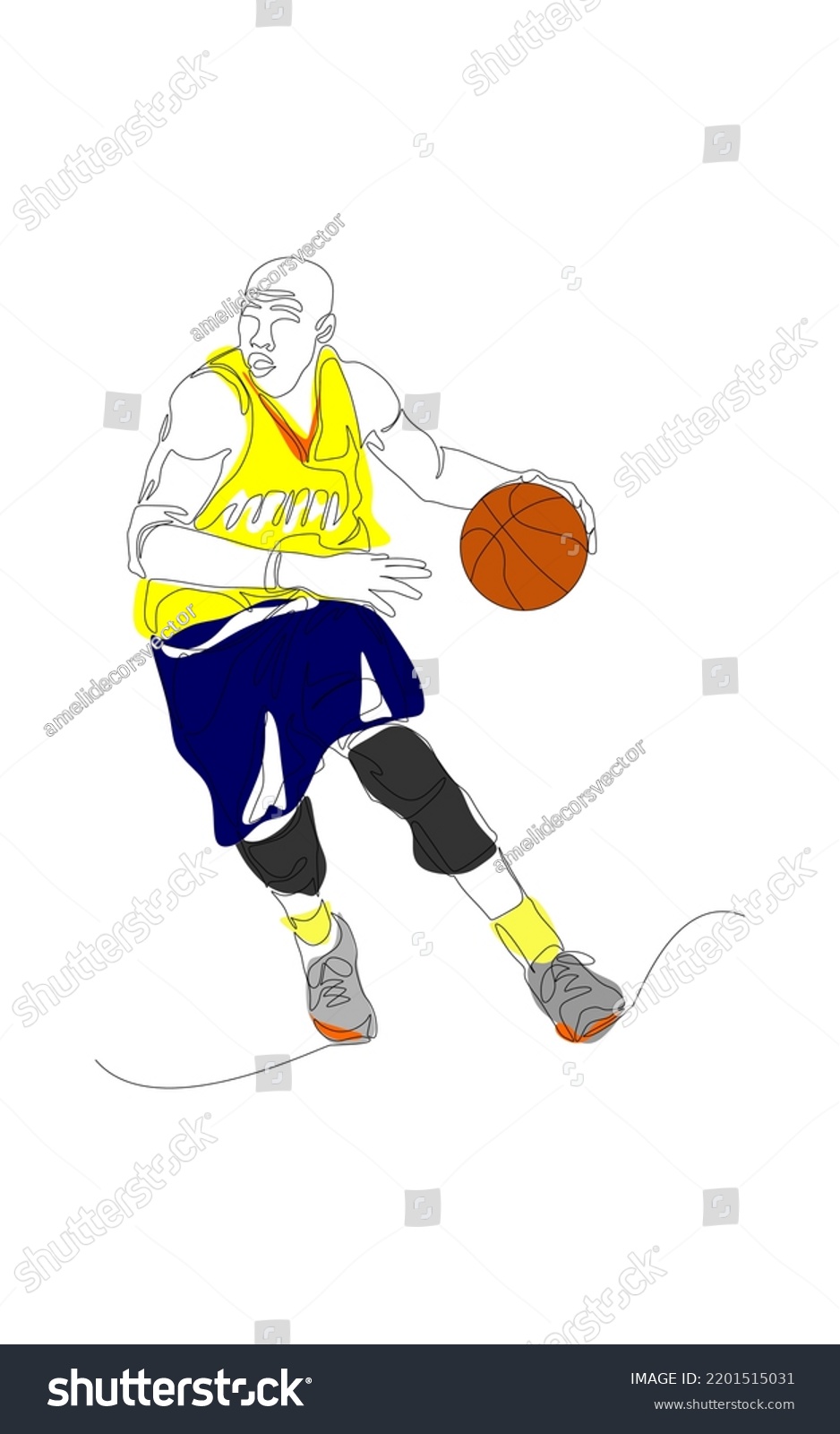 Continuous One Line Drawing Basketball Player Stock Vector Royalty Free 2201515031 Shutterstock 6250