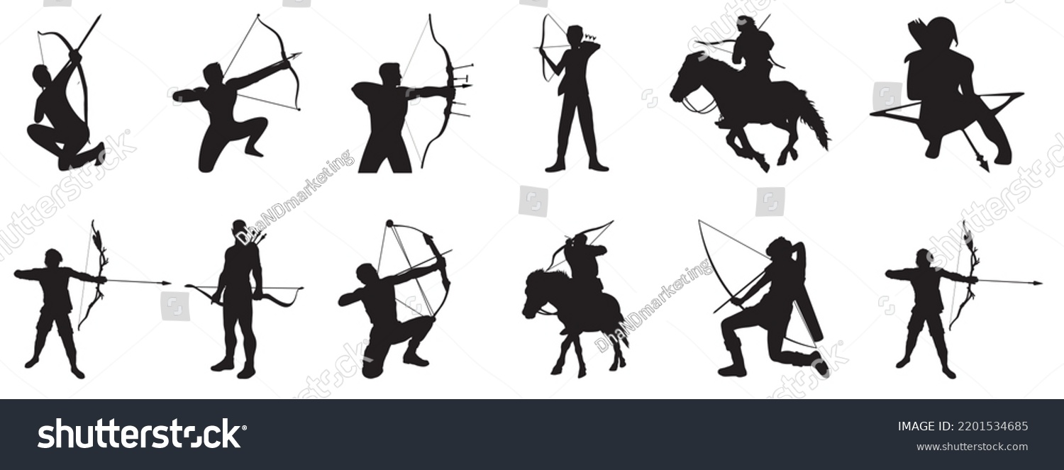 Archer Silhouettes Collection Attractive Archer Set Stock Vector ...