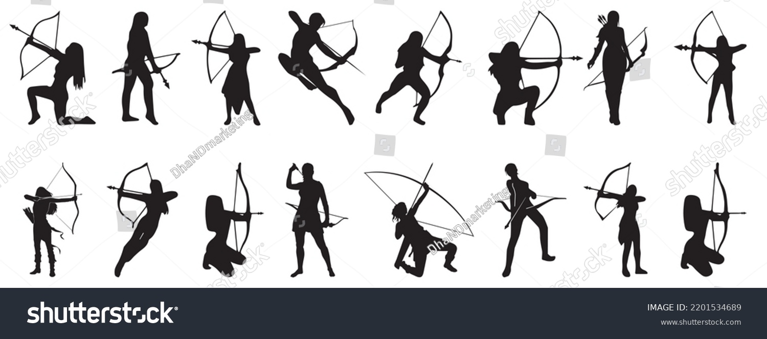 Archer Silhouettes Collection Attractive Archer Set Stock Vector ...