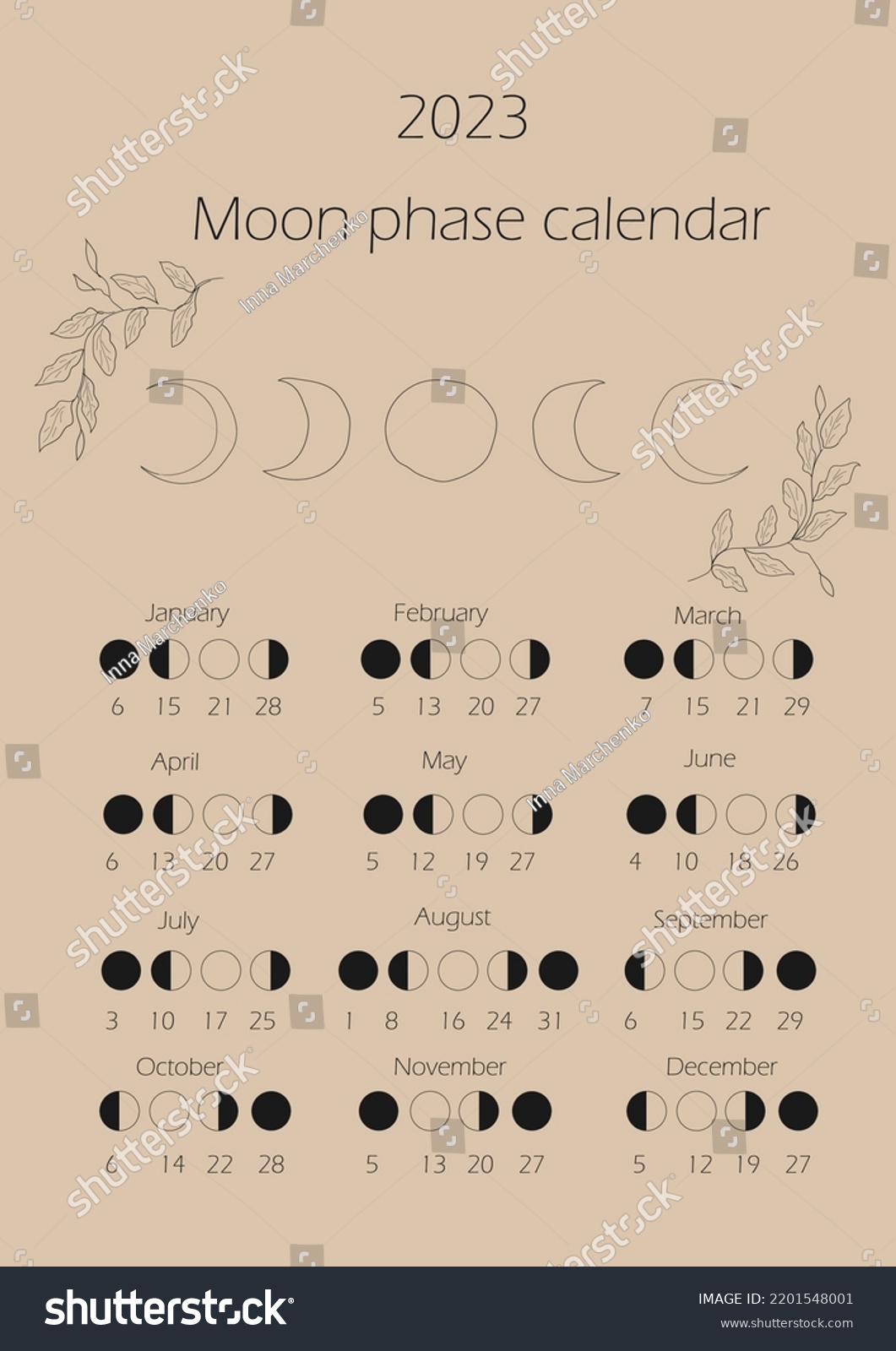 Moon Phases Calendar 2023 Waning Gibbous Stock Vector (Royalty Free ...